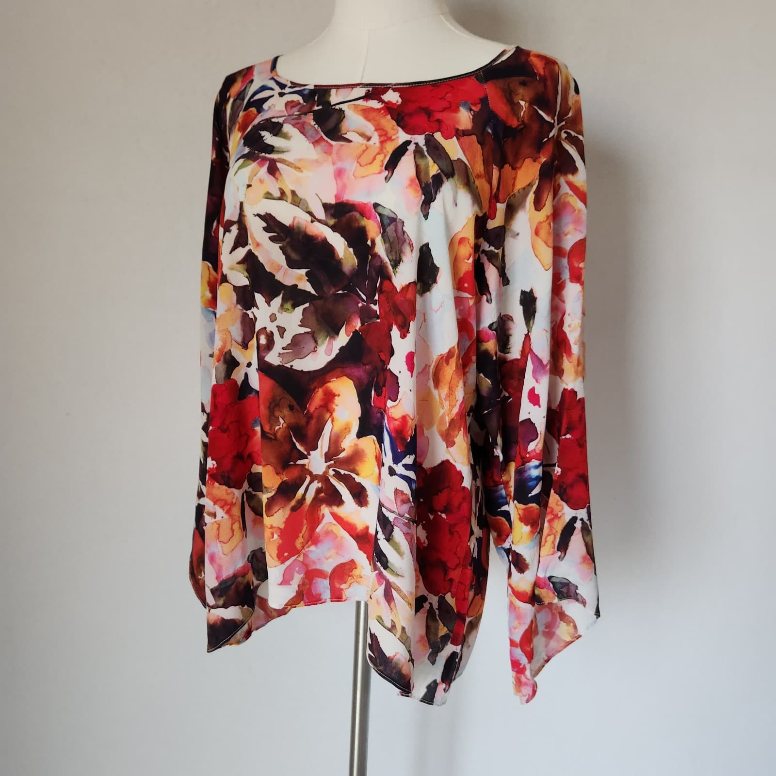 Soft Surroundings Silk Floral Watercolor Kimono Tunic Blouse Muliticolor Sz.L - Thumbnail 3