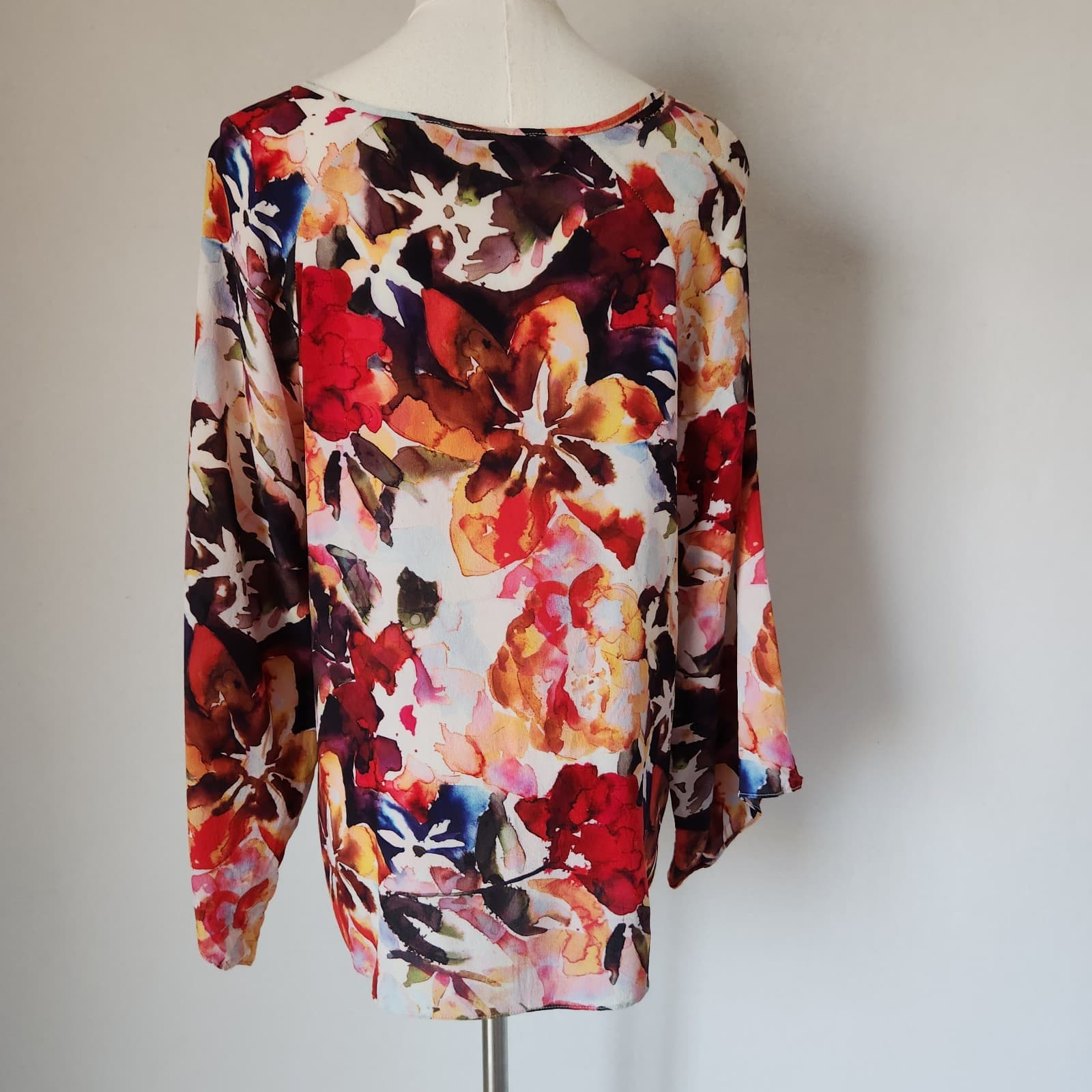 Soft Surroundings Silk Floral Watercolor Kimono Tunic Blouse Muliticolor Sz.L - Thumbnail 4