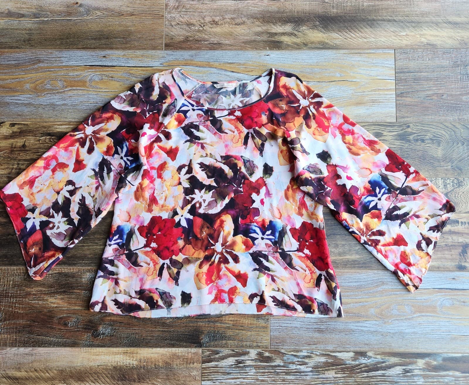 Soft Surroundings Silk Floral Watercolor Kimono Tunic Blouse Muliticolor Sz.L - Thumbnail 5
