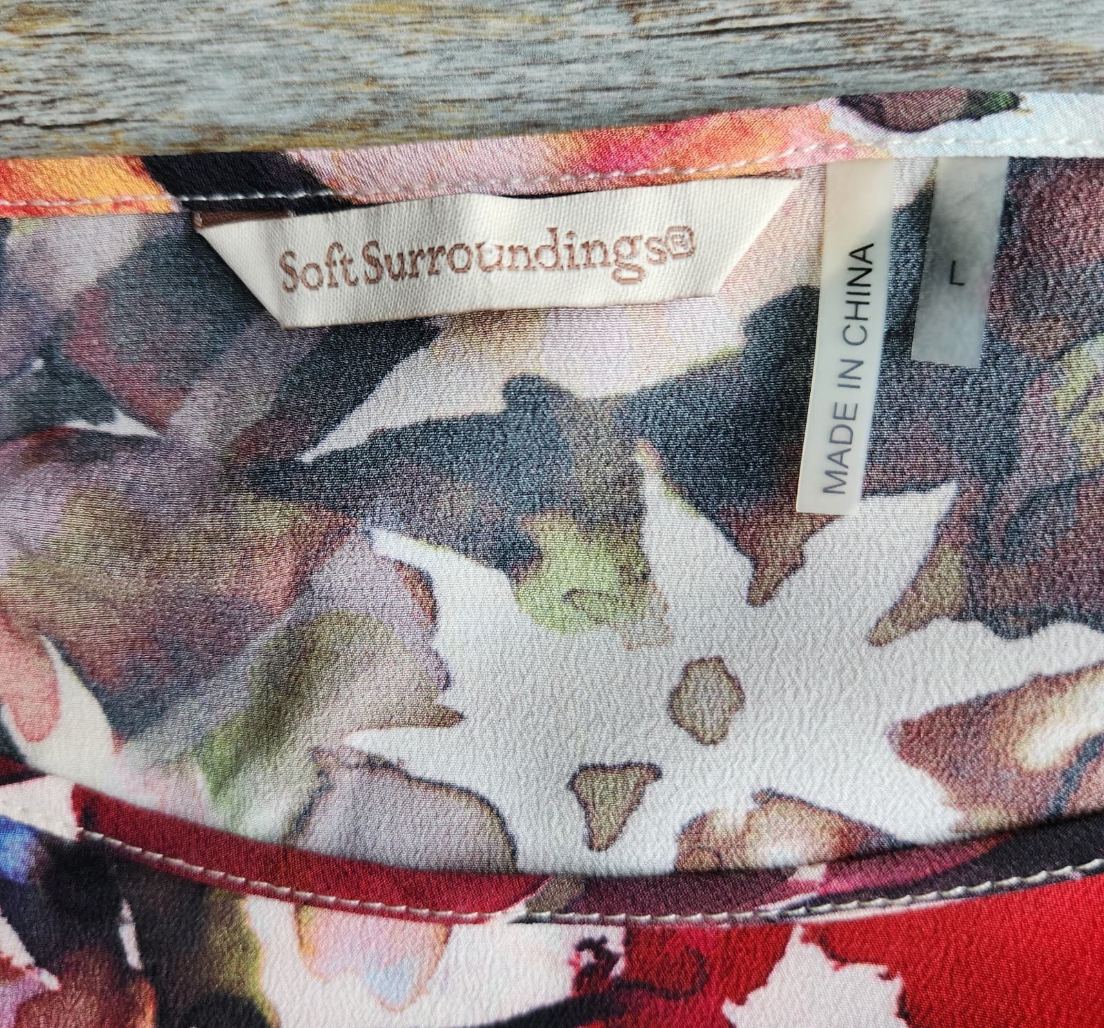 Soft Surroundings Silk Floral Watercolor Kimono Tunic Blouse Muliticolor Sz.L - Thumbnail 6
