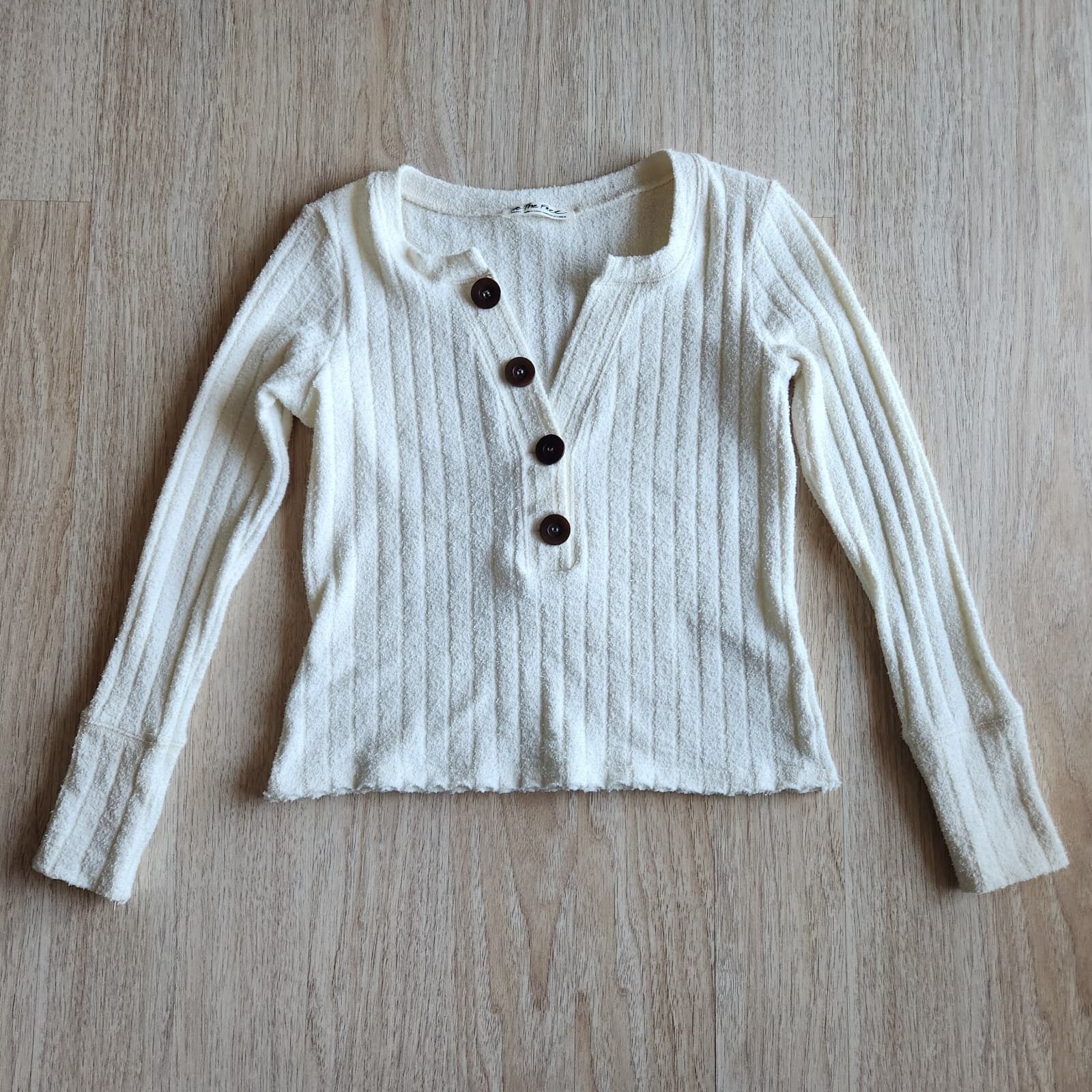 We The Free Oliver Henley Ribbed Knit Long Sleeve Top Sweater Ivory Women's S - Thumbnail 5