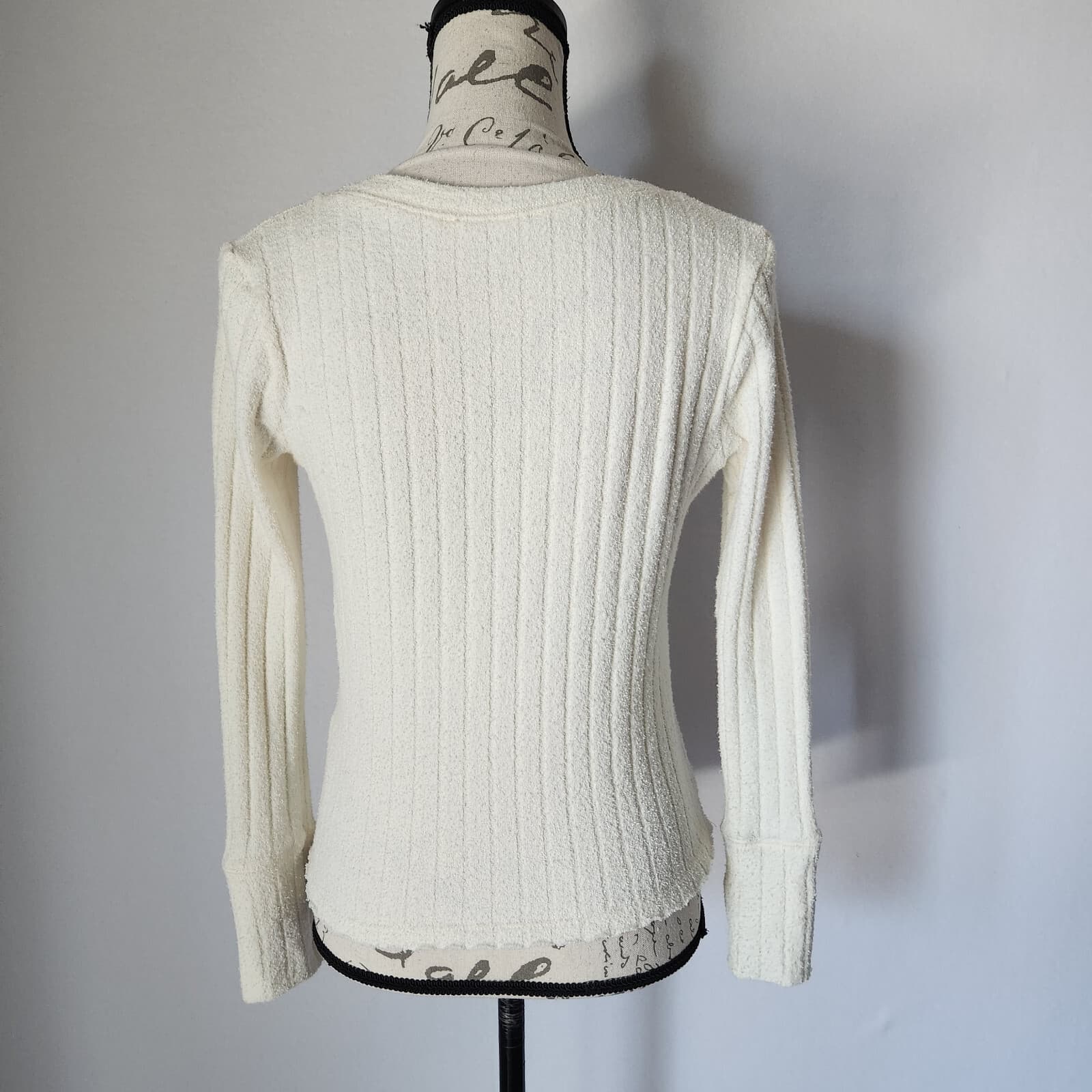 We The Free Oliver Henley Ribbed Knit Long Sleeve Top Sweater Ivory Women's S - Thumbnail 7