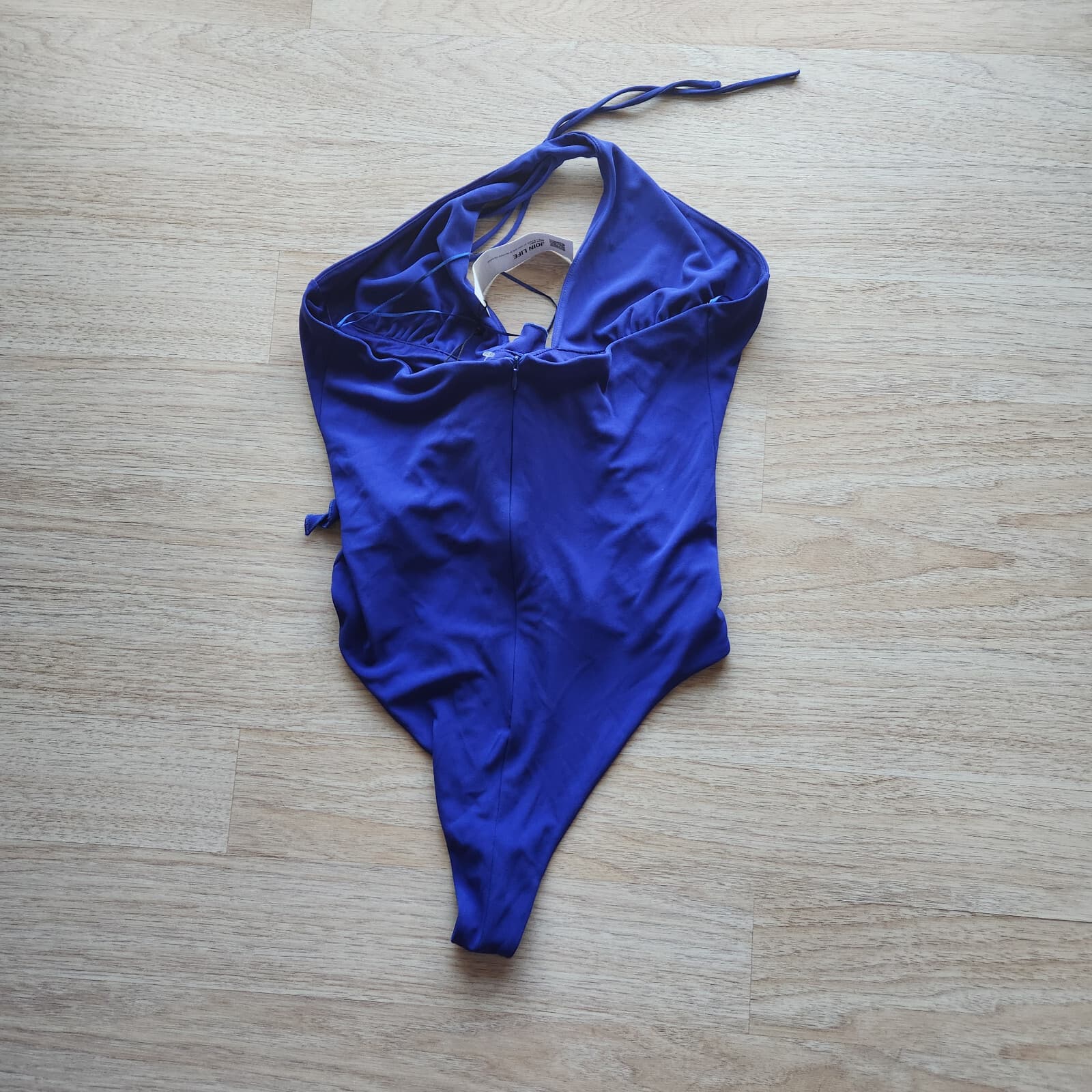 NWT Zara Frill Floral Halter Bodysuit Zip Knit Blue Purple-ish Women's XL - Thumbnail 5