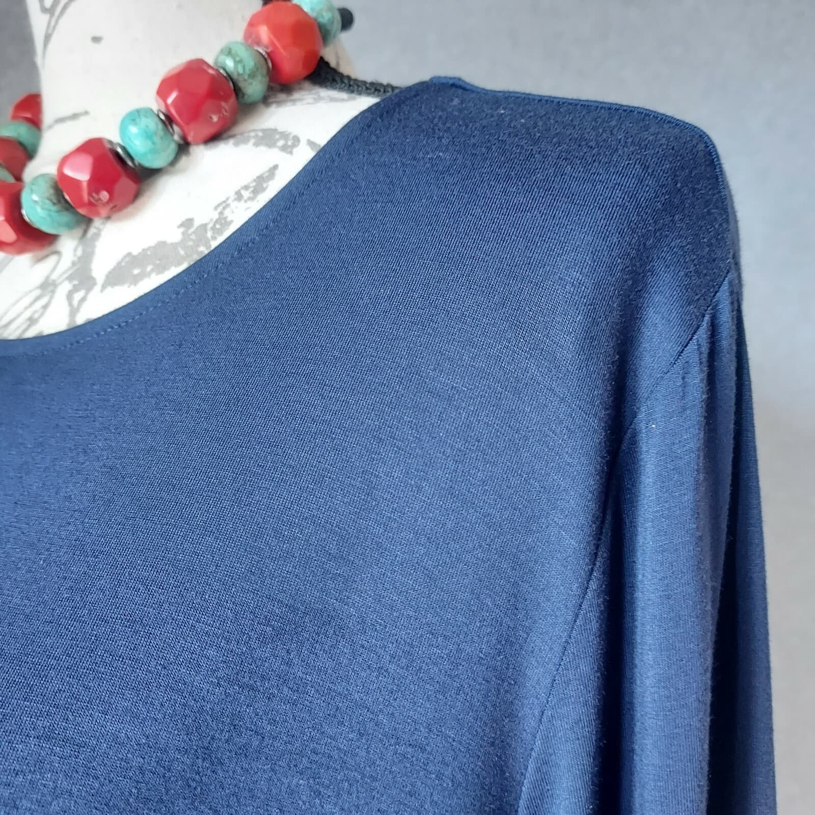 Saks Fifth Avenue Iconic Fit Tunic Top T-Shirt Long Sleeve Navy Blue Women XL - Thumbnail 2