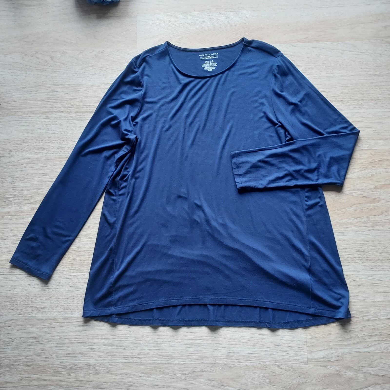 Saks Fifth Avenue Iconic Fit Tunic Top T-Shirt Long Sleeve Navy Blue Women XL - Thumbnail 3