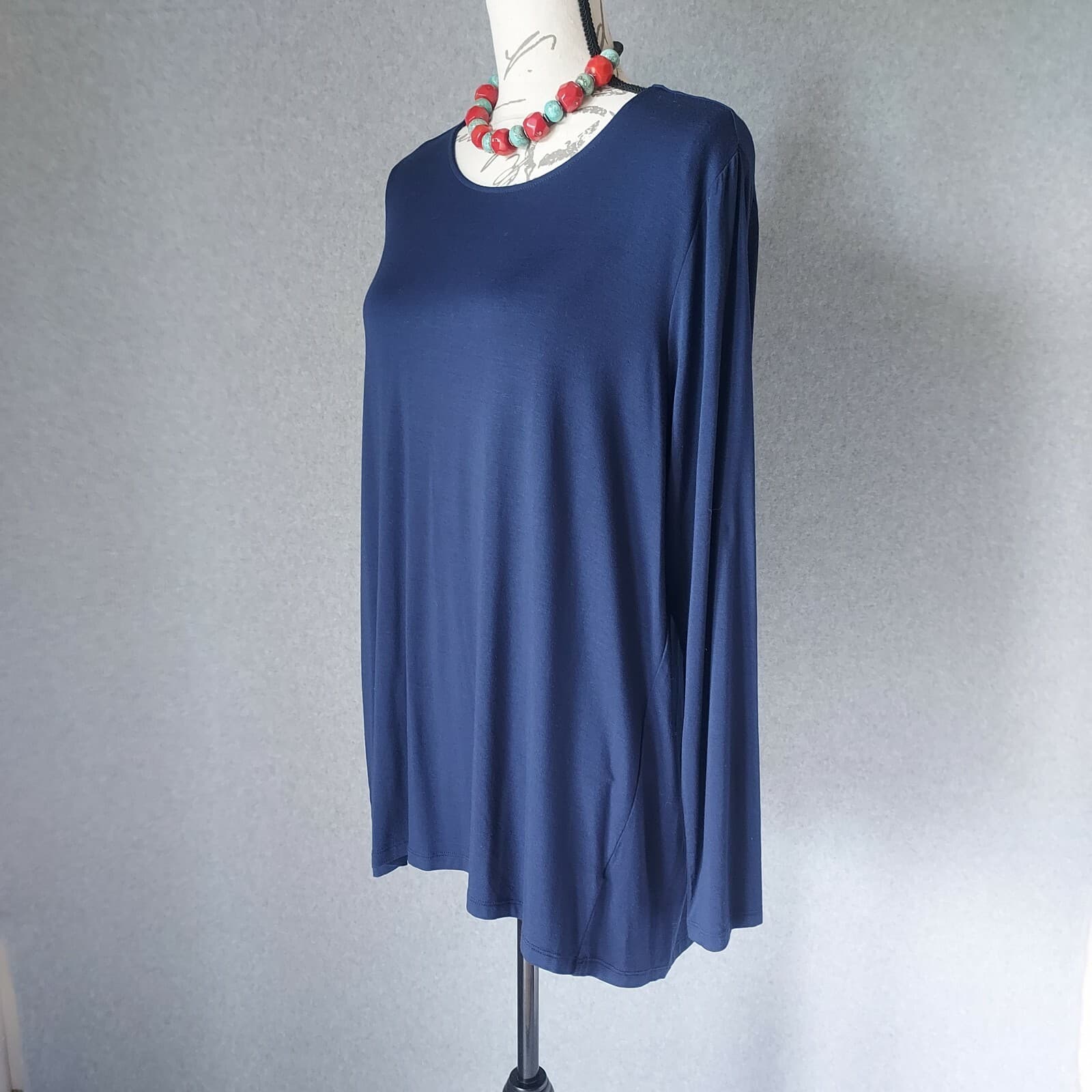 Saks Fifth Avenue Iconic Fit Tunic Top T-Shirt Long Sleeve Navy Blue Women XL - Thumbnail 4