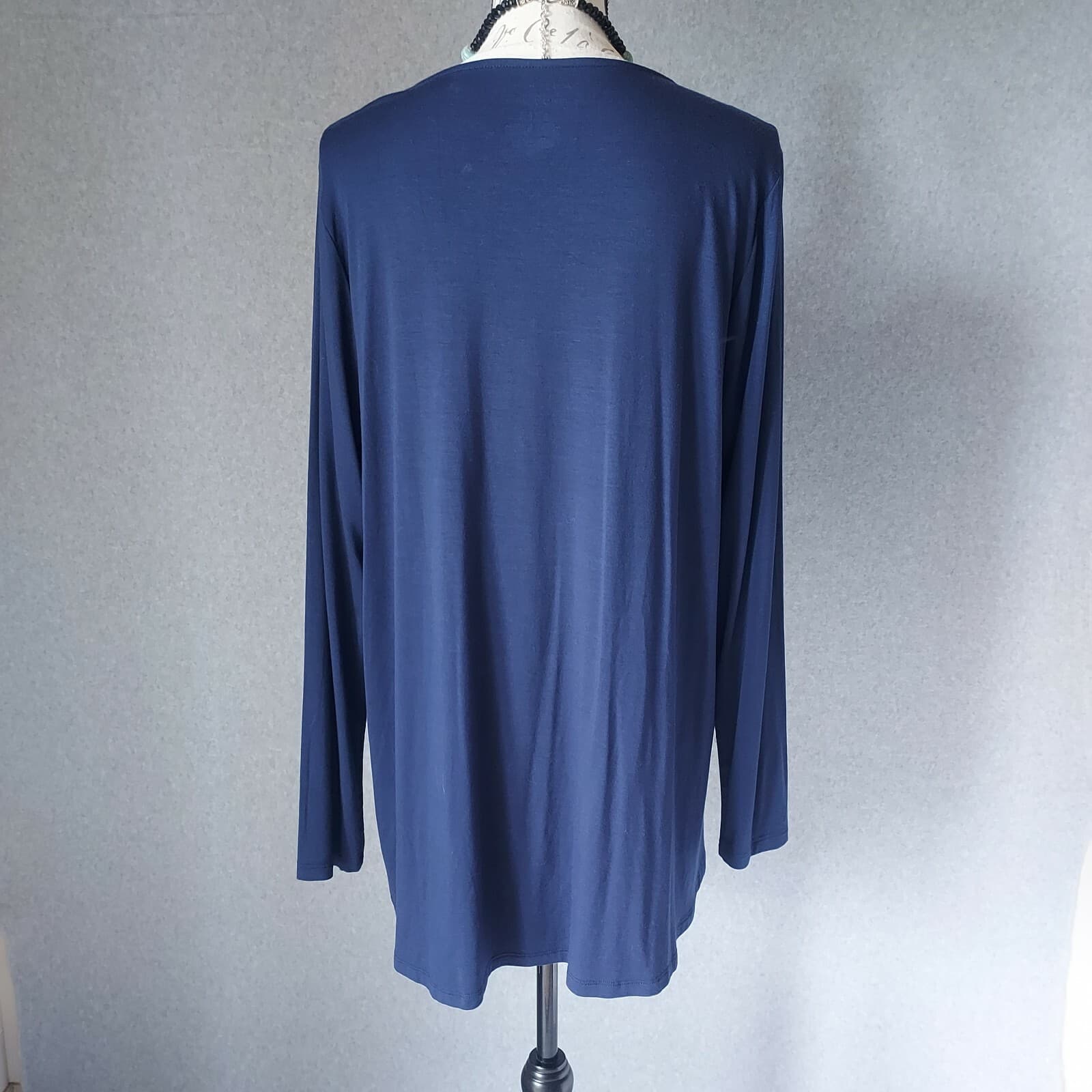 Saks Fifth Avenue Iconic Fit Tunic Top T-Shirt Long Sleeve Navy Blue Women XL - Thumbnail 5
