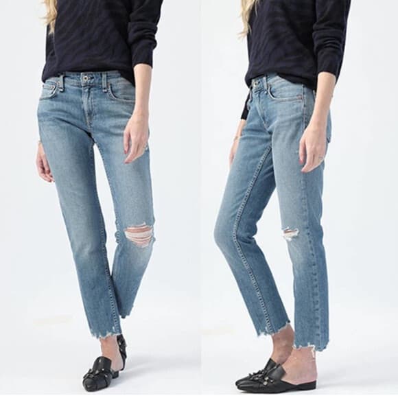 Rag & Bone Dre Low-Rise Slim Boyfriend Jeans Distressed Raw Hem Blue Women's 26 - Thumbnail 2
