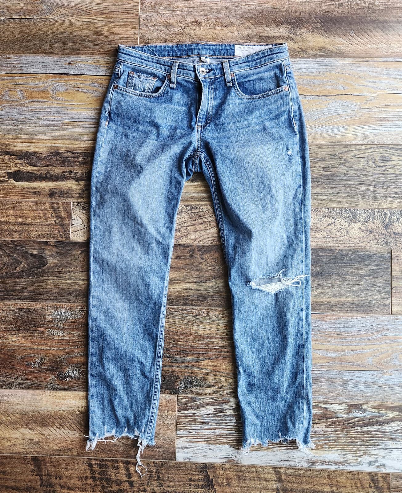Rag & Bone Dre Low-Rise Slim Boyfriend Jeans Distressed Raw Hem Blue Women's 26 - Thumbnail 3