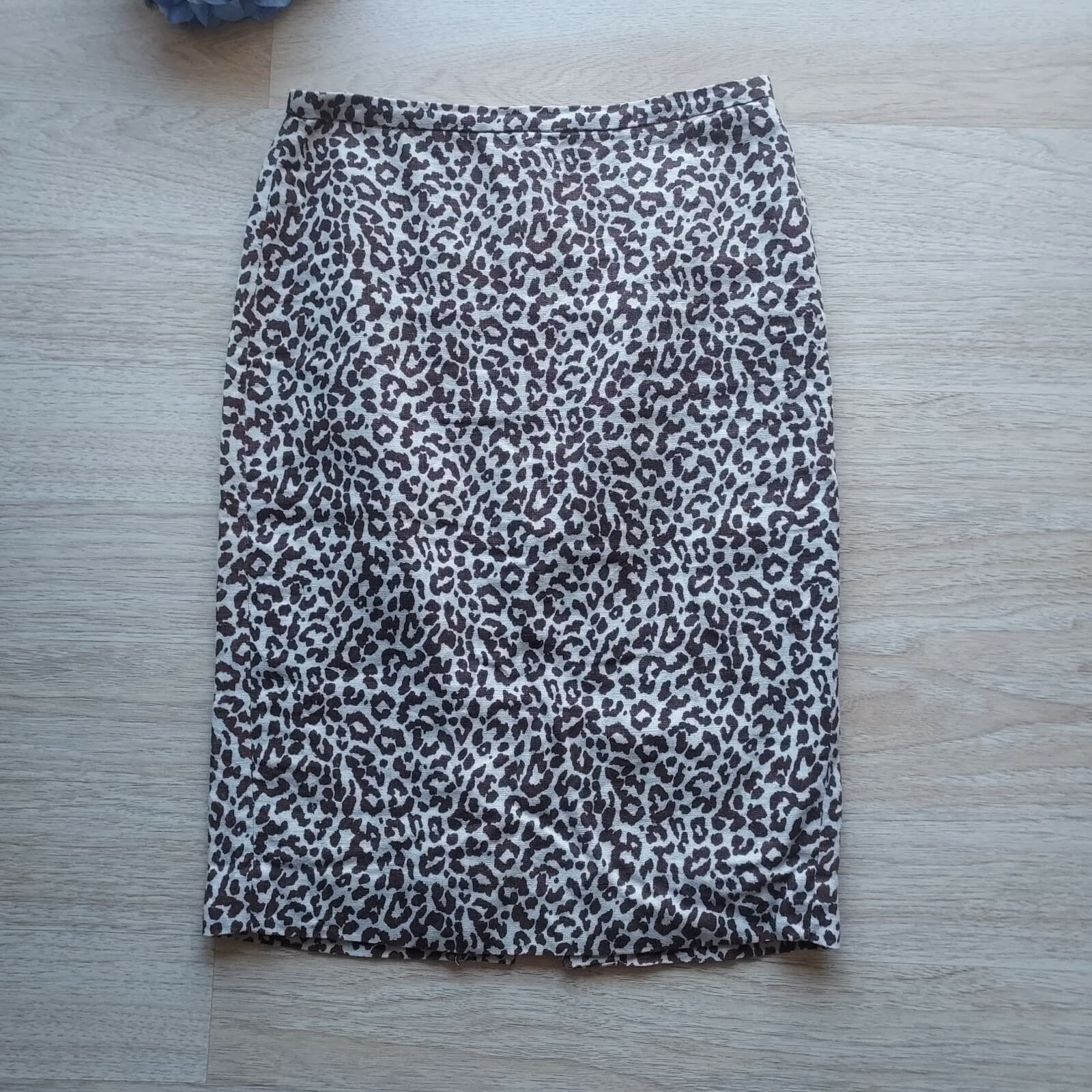 J.Crew 100% Linen Leopard No.2 Pencil Mini Skirt Zip Lined Brown Women Size 2 - Thumbnail 2