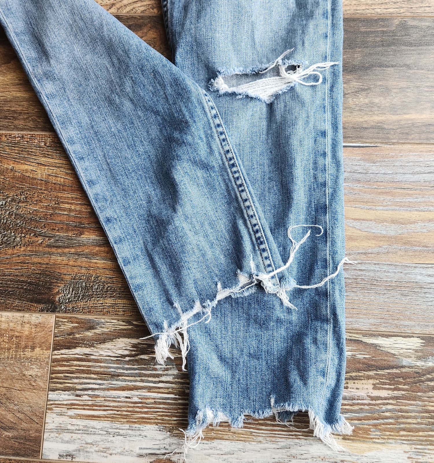 Rag & Bone Dre Low-Rise Slim Boyfriend Jeans Distressed Raw Hem Blue Women's 26 - Thumbnail 7