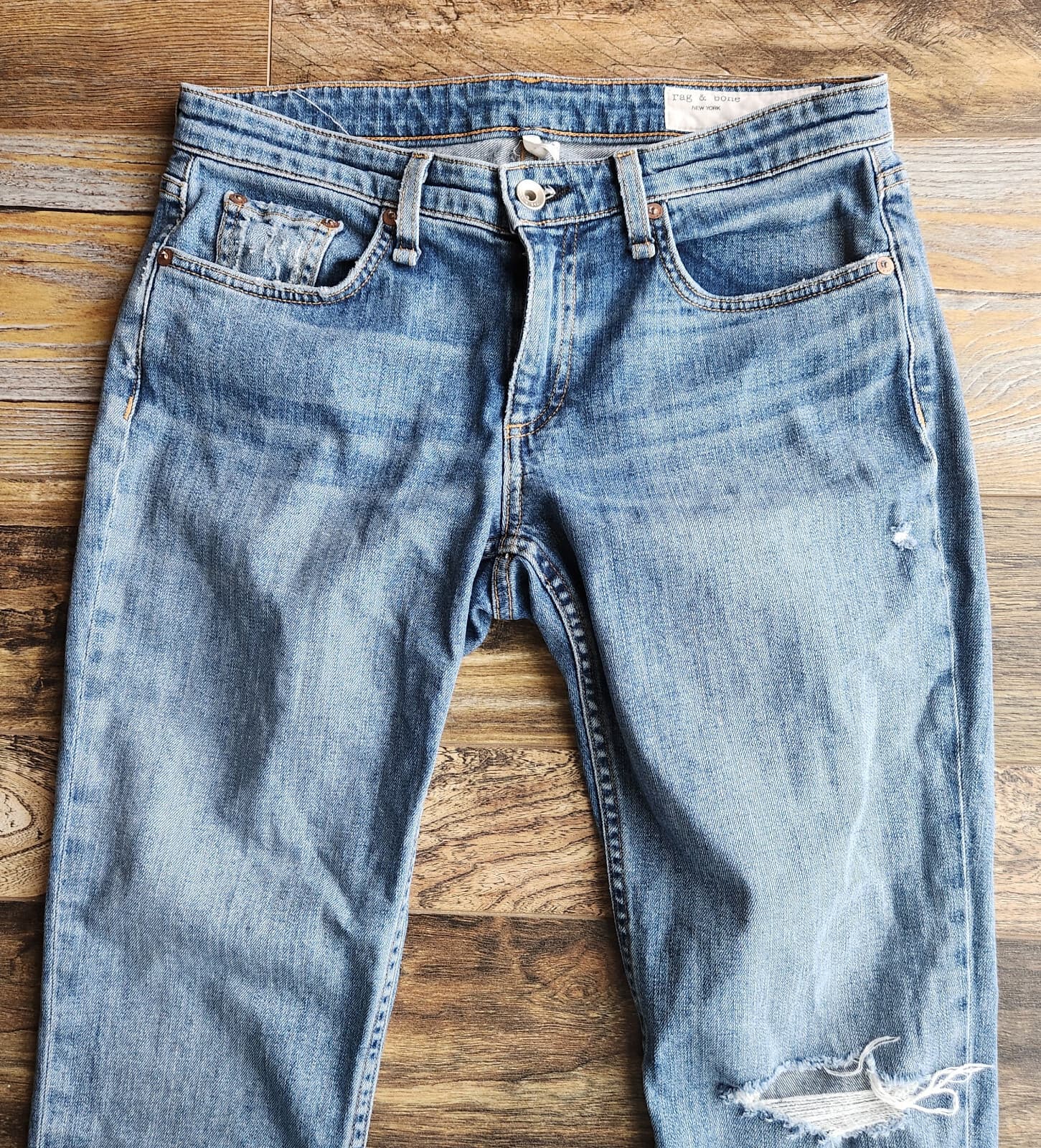 Rag & Bone Dre Low-Rise Slim Boyfriend Jeans Distressed Raw Hem Blue Women's 26 - Thumbnail 8