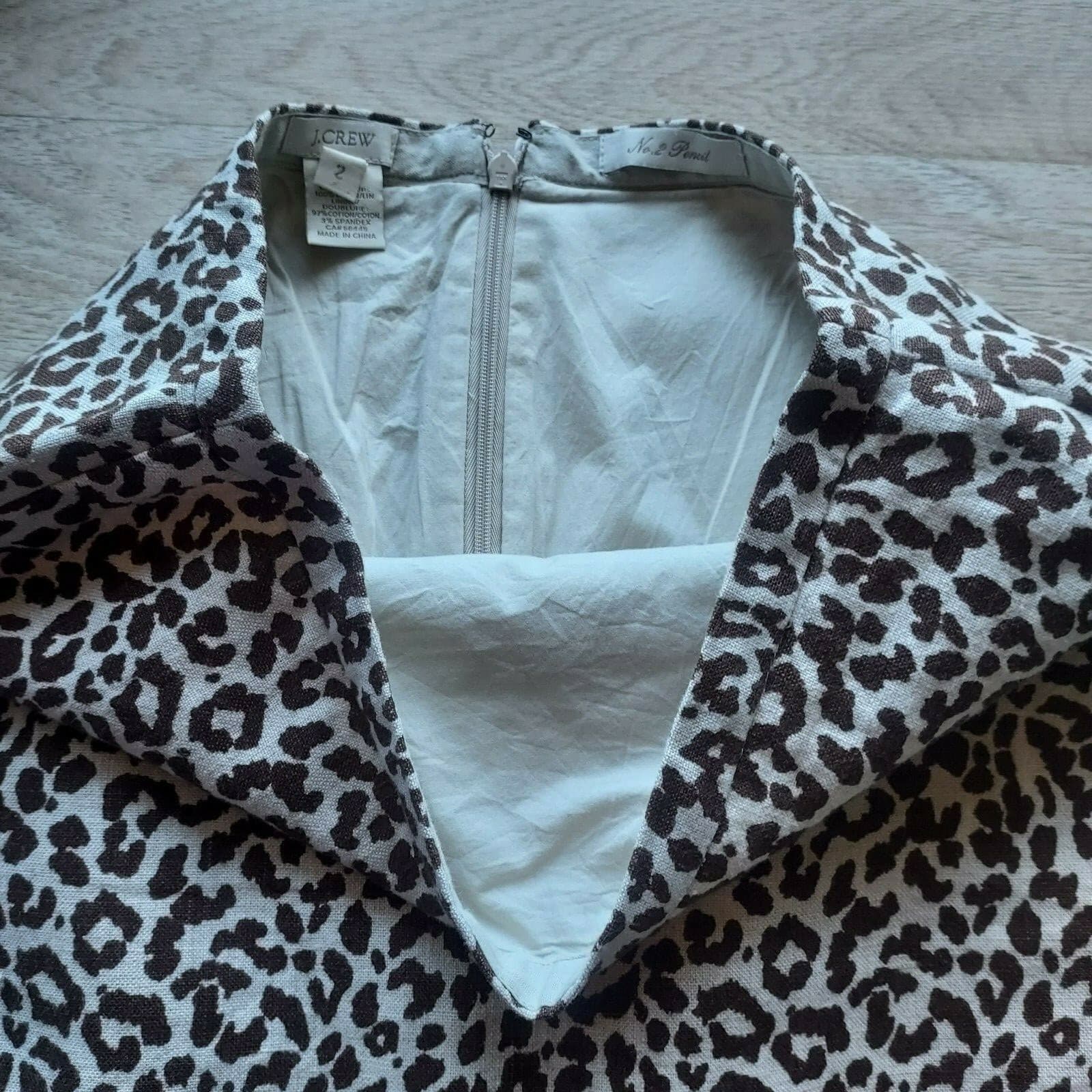 J.Crew 100% Linen Leopard No.2 Pencil Mini Skirt Zip Lined Brown Women Size 2 - Thumbnail 6