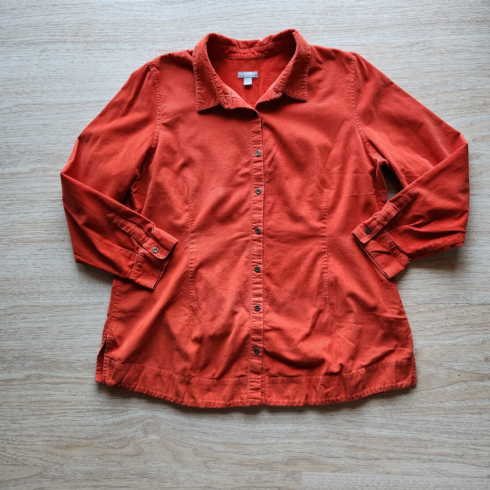 J.Jill Corduroy Button-Down Shirt Long Sleeve Orange-Red 100% Cotton Women's LP - Thumbnail 3