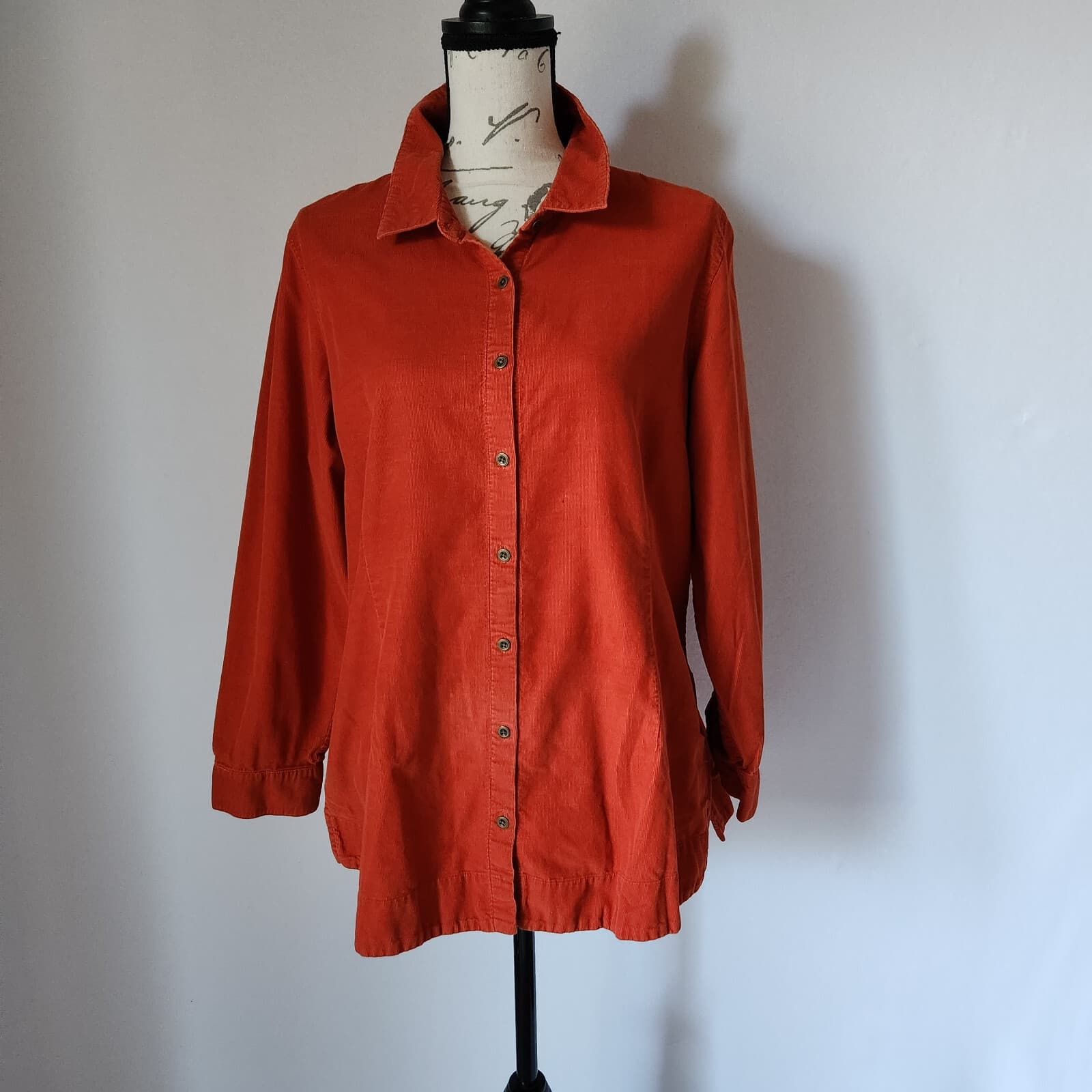 J.Jill Corduroy Button-Down Shirt Long Sleeve Orange-Red 100% Cotton Women's LP - Thumbnail 2
