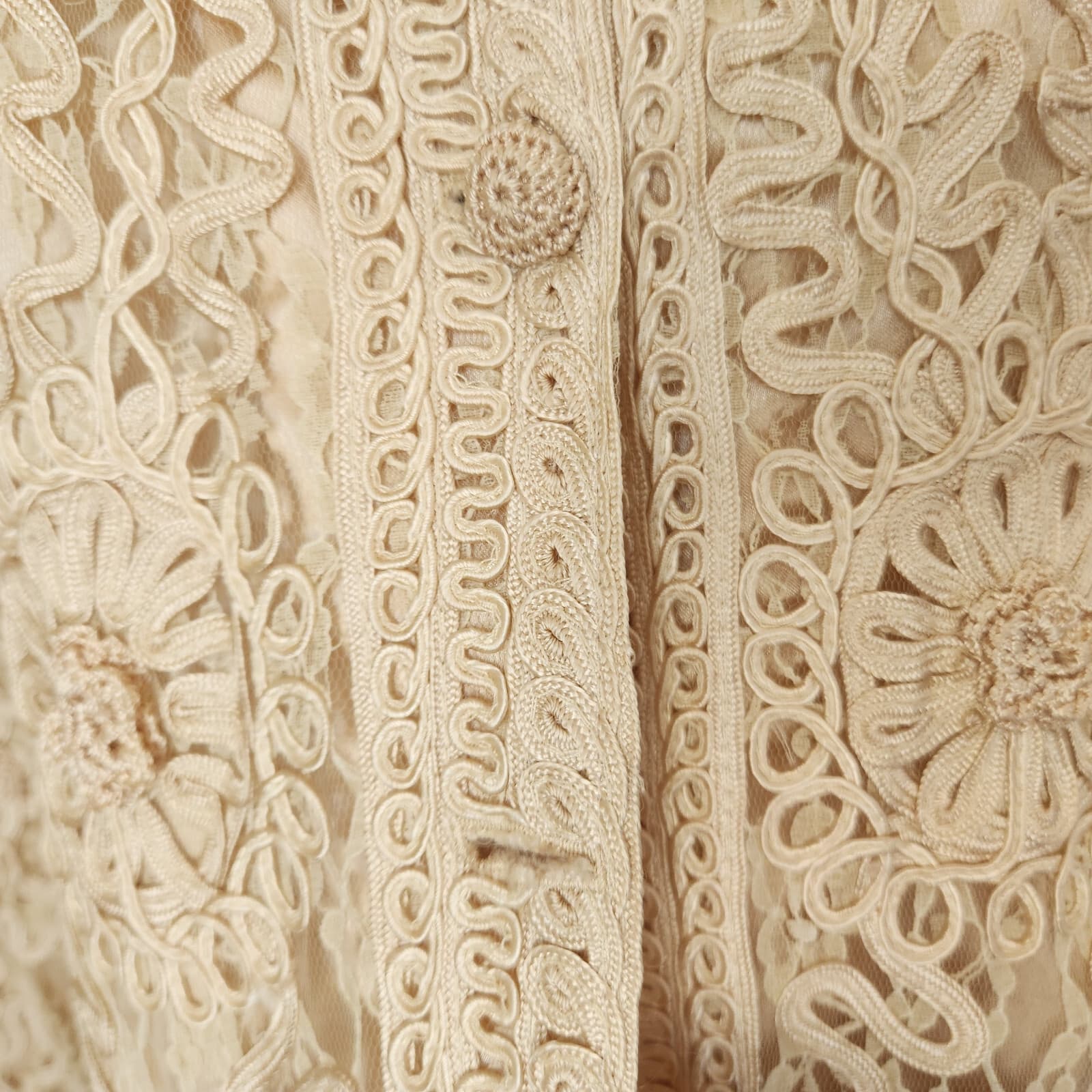 Sue Wong Nocturne Lace Ribbon Formal Elegant Long Jacket Coat Button Beige Sz.10 - Thumbnail 14
