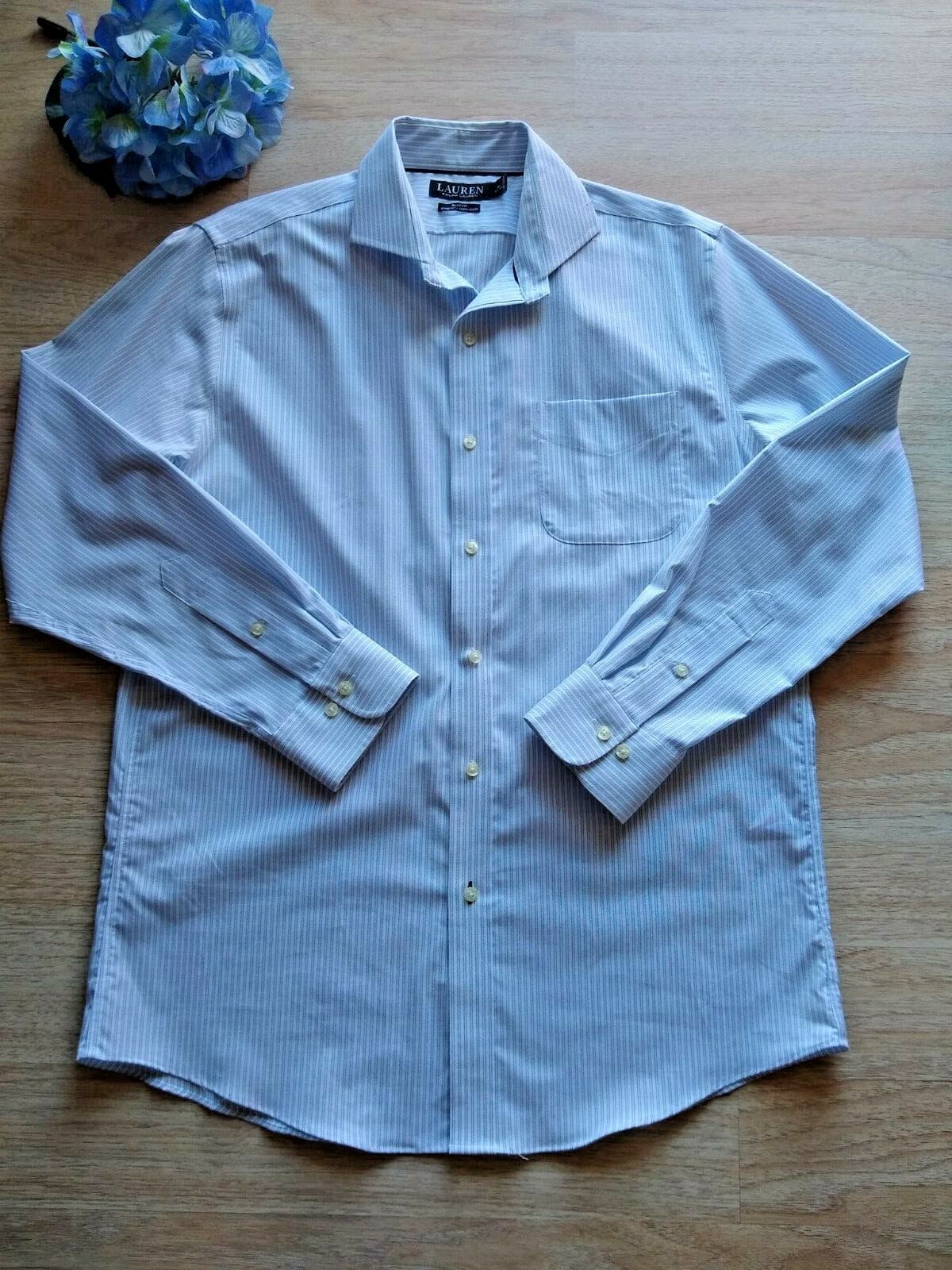 Lauren Ralph Lauren Non Iron Stretch Slim Fit Shirt Strip Blue White Men's 16.5 - Thumbnail 2