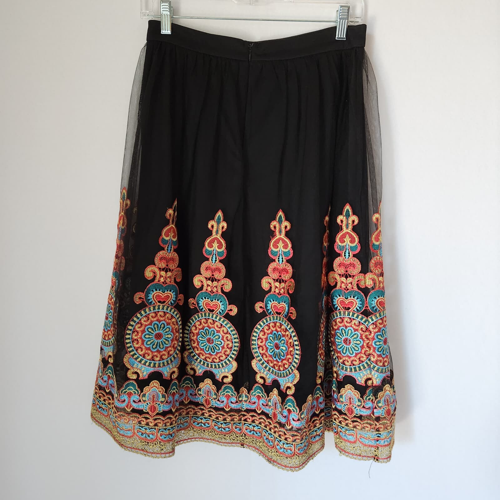 Forever 21 Mesh Ornate Embroidered Tulle Skirt Knee Length Lined Zip Black Sz.M - Thumbnail 5