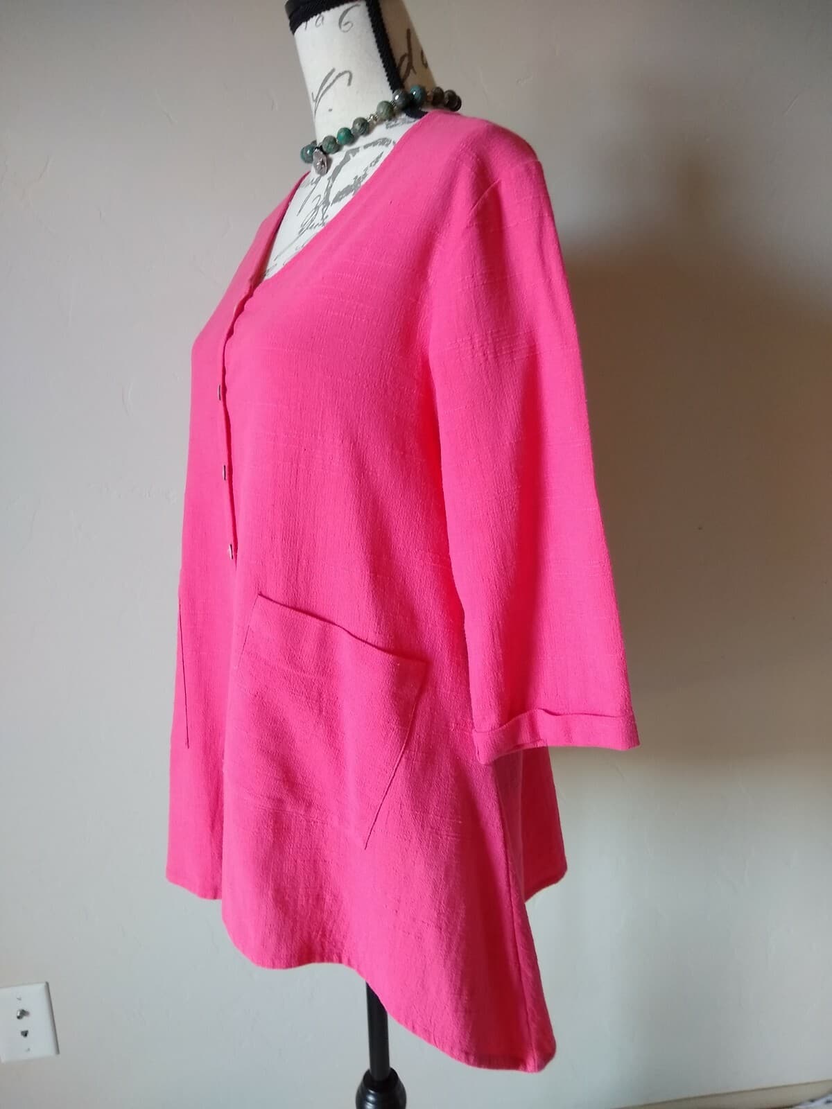 Habitat Clothes to Live In Tunic Top Button Front-Back Pocket Pink Oversize XS - Thumbnail 3