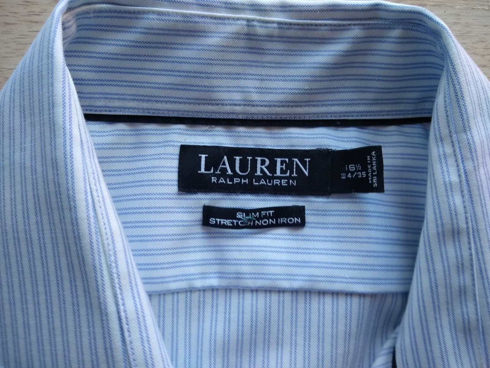 Lauren Ralph Lauren Non Iron Stretch Slim Fit Shirt Strip Blue White Men's 16.5 - Thumbnail 7