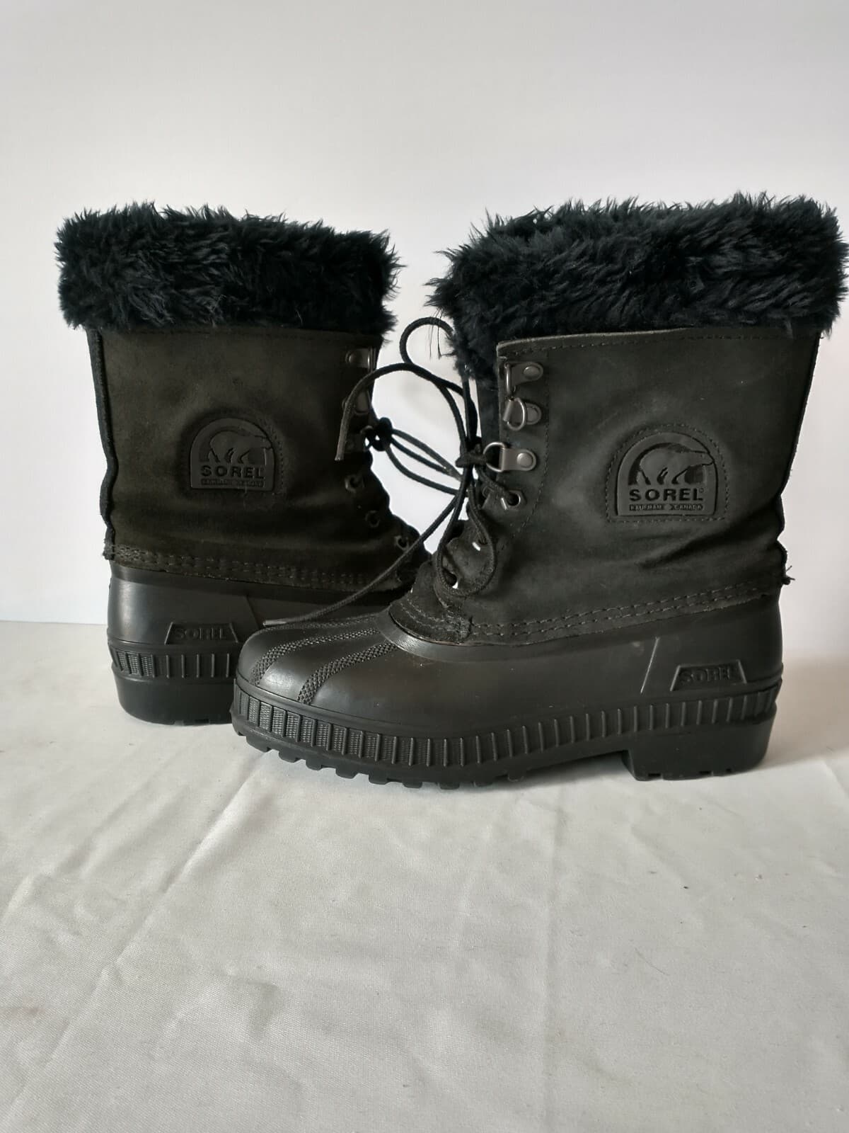 SOREL Caribou Suede Winter Boots Mid Calf Fires Lined Women US5 Made in Canada - Thumbnail 2