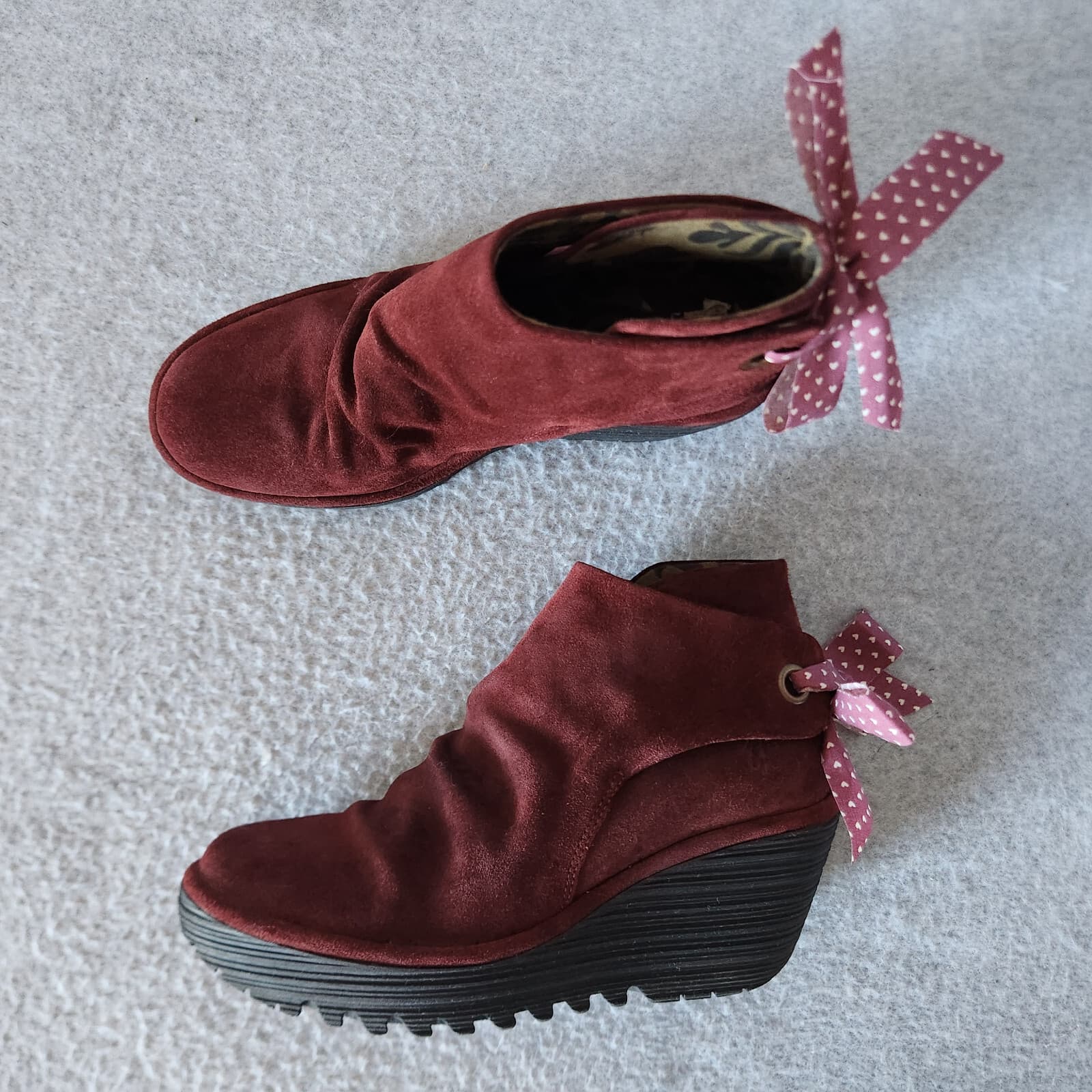 FLY LONDON Yama Rust Oil Suede Tie-Back Wedge Ankle Boots Red-Brick Women's EU37 - Thumbnail 3