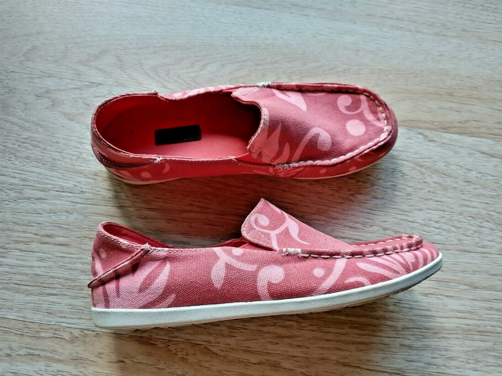 Olukai Nohea Canvas Print Slip On Shoes Drop in Heel Red Women US7 EU37 - Thumbnail 2