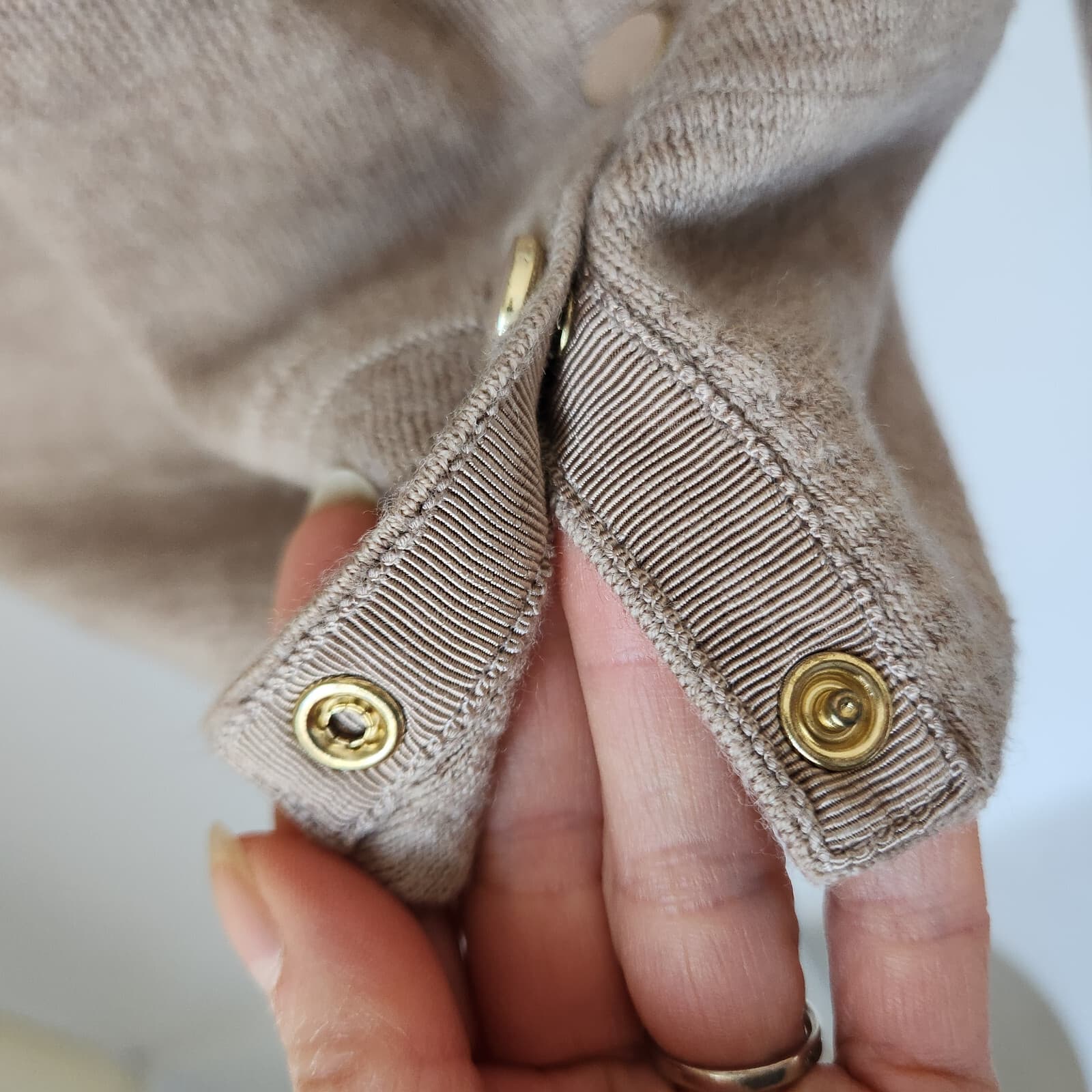 J.McLaughlin $258 Lucie Wool Crewneck Sweater Snap-Button Detail Beige Women's S - Thumbnail 6