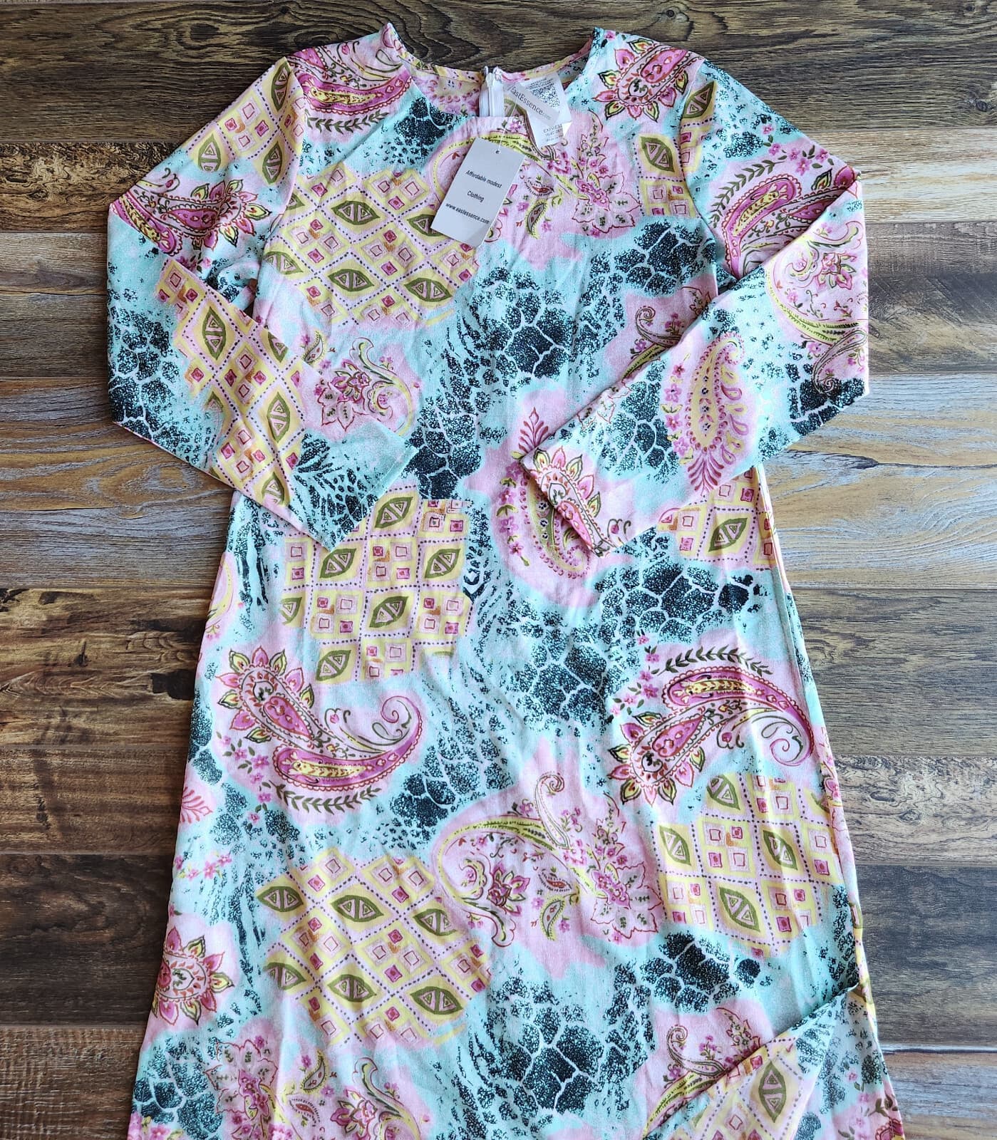 NWT East Essence Floral Paisley Maxi Abaya Dress Long Sleeve Multicolor Womens S - Thumbnail 3