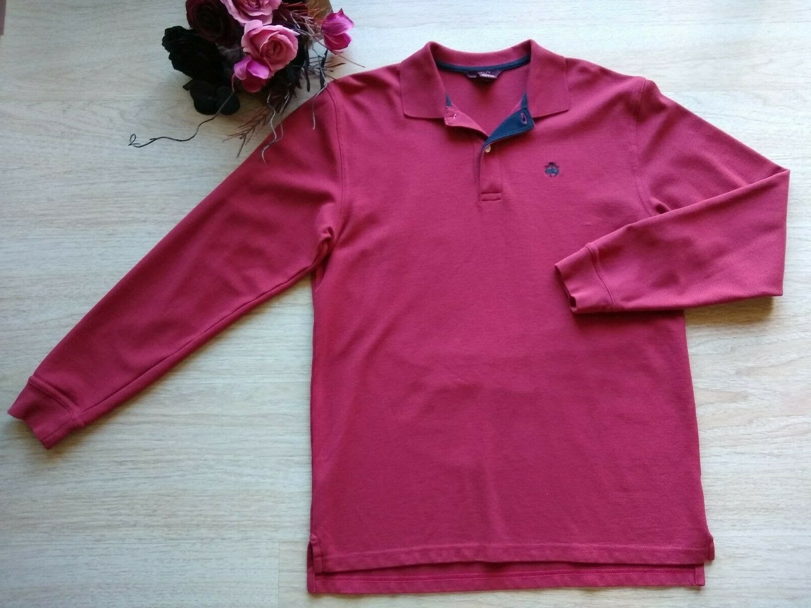 BROOKS BROTHERS 346 100%Cotton Performance Knit Polo Shirt Long Sleeve Red Sz.XL