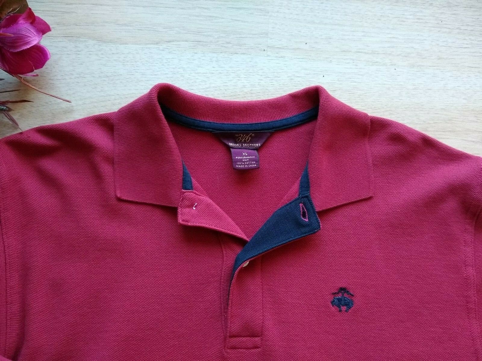 BROOKS BROTHERS 346 100%Cotton Performance Knit Polo Shirt Long Sleeve Red Sz.XL - Thumbnail 2
