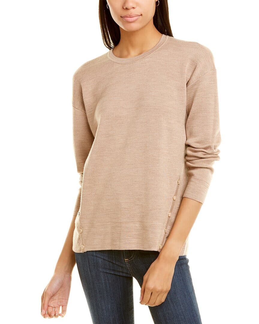 J.McLaughlin $258 Lucie Wool Crewneck Sweater Snap-Button Detail Beige Women's S - Thumbnail 4