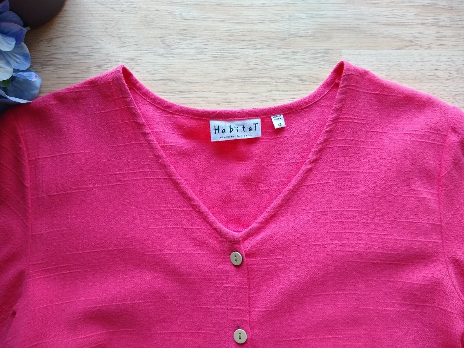 Habitat Clothes to Live In Tunic Top Button Front-Back Pocket Pink Oversize XS - Thumbnail 6