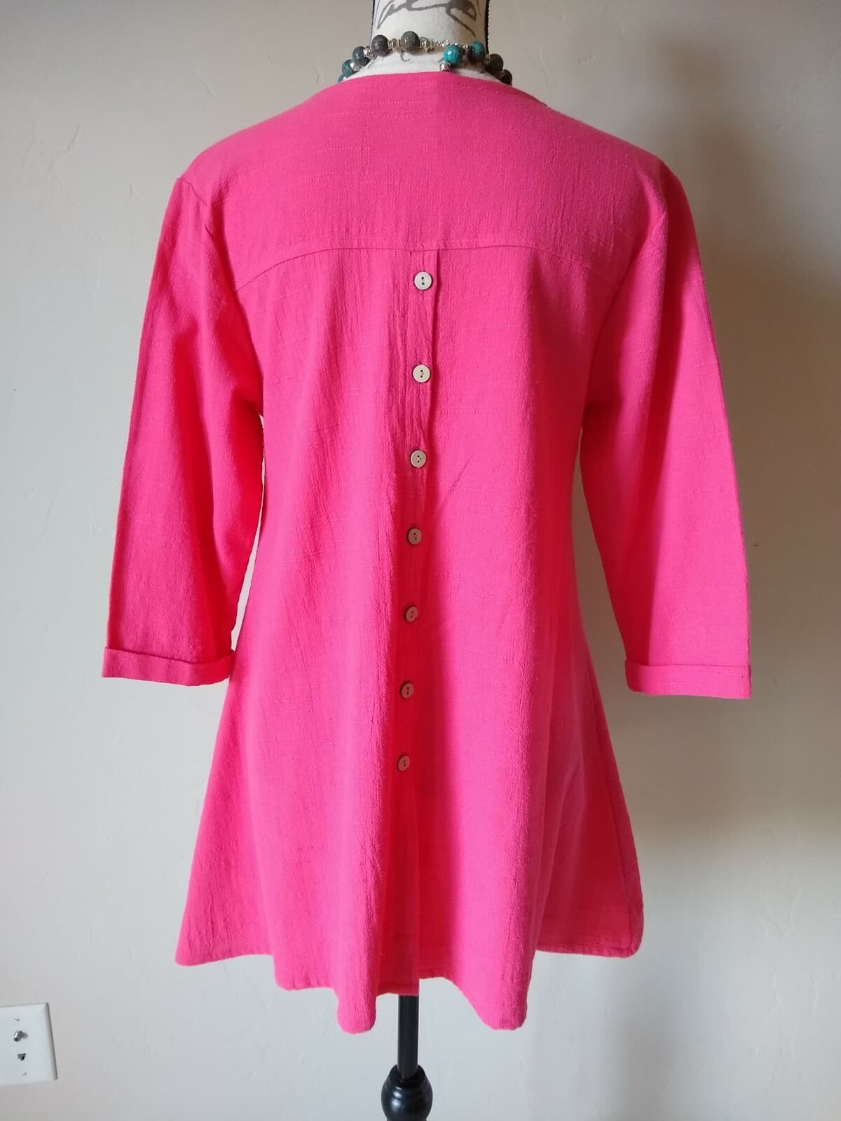 Habitat Clothes to Live In Tunic Top Button Front-Back Pocket Pink Oversize XS - Thumbnail 4