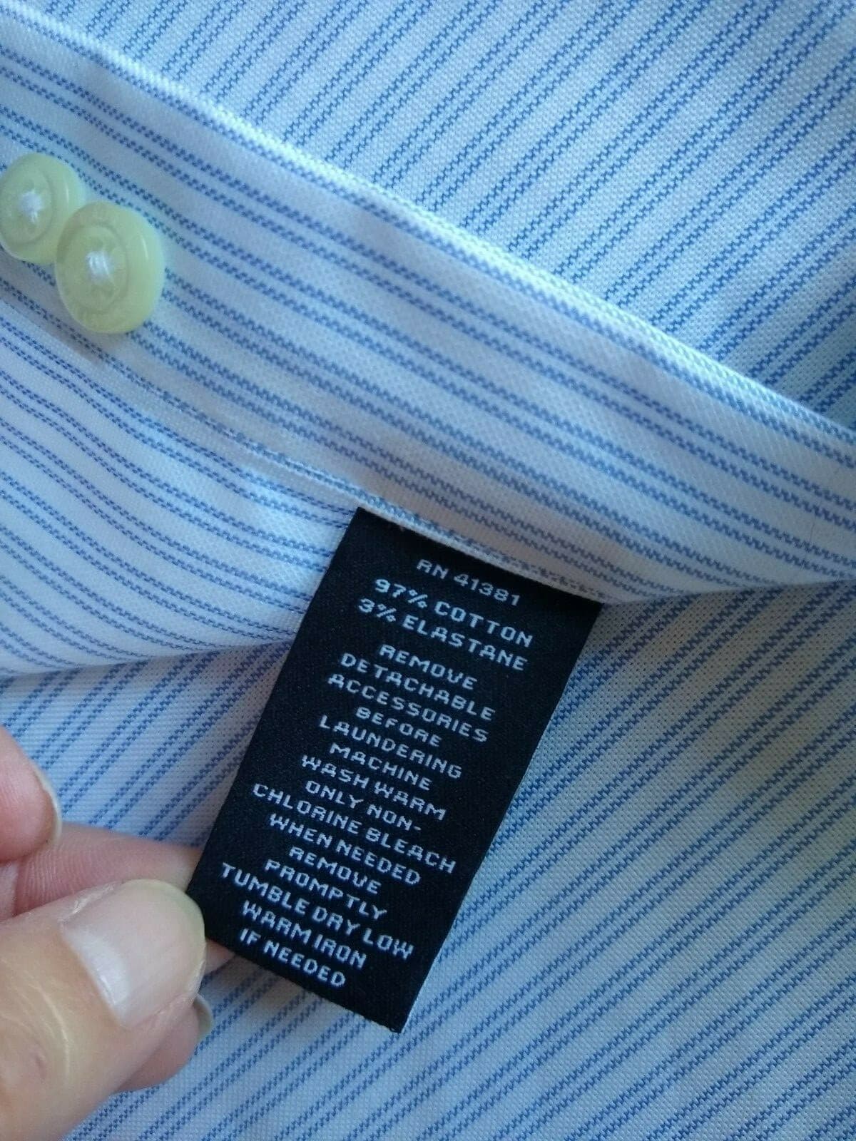 Lauren Ralph Lauren Non Iron Stretch Slim Fit Shirt Strip Blue White Men's 16.5 - Thumbnail 8