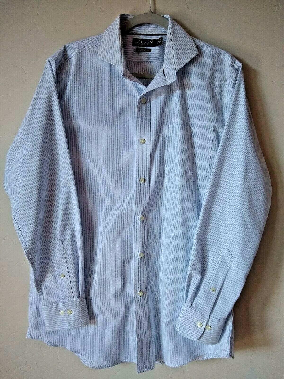 Lauren Ralph Lauren Non Iron Stretch Slim Fit Shirt Strip Blue White Men's 16.5 - Thumbnail 3