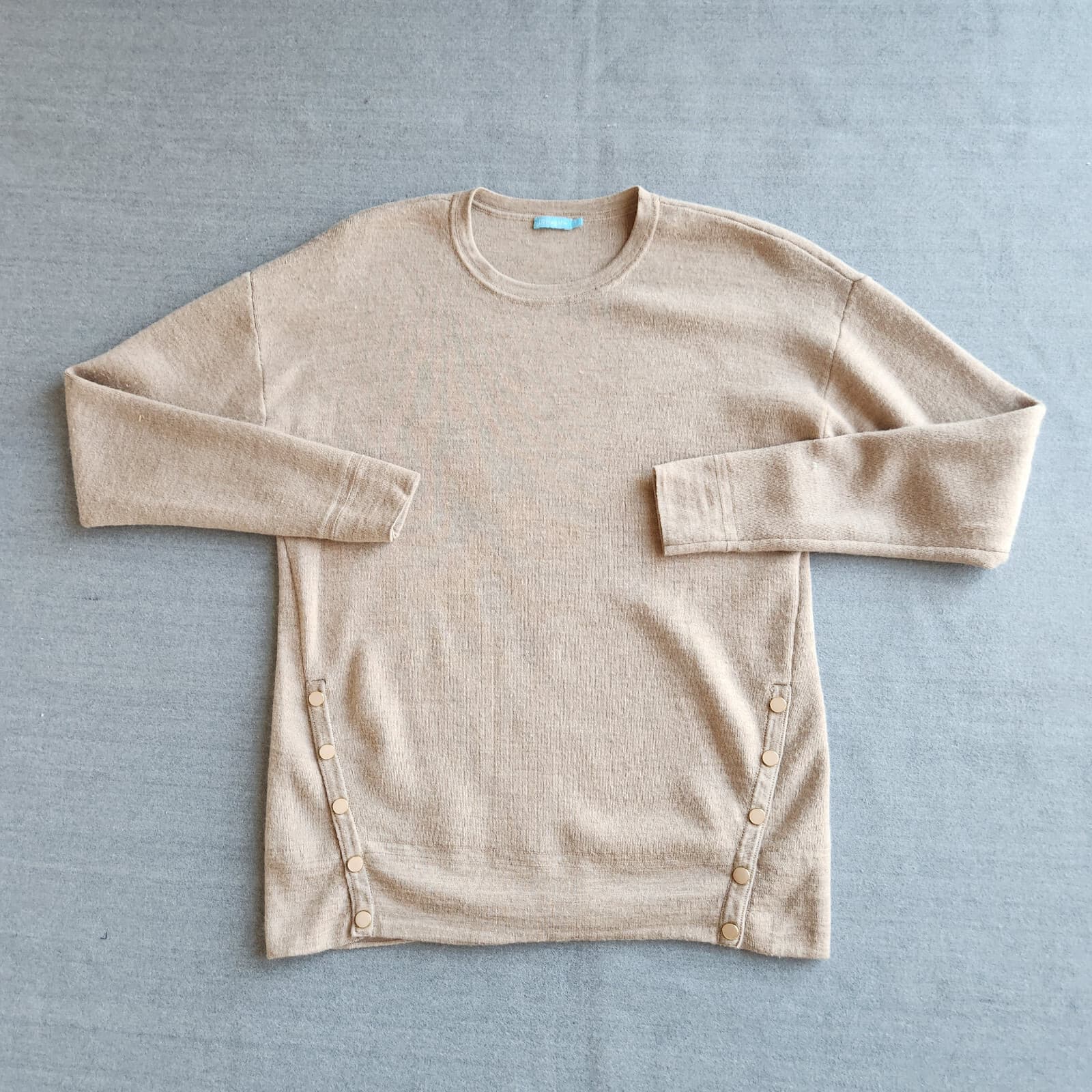 J.McLaughlin $258 Lucie Wool Crewneck Sweater Snap-Button Detail Beige Women's S - Thumbnail 3