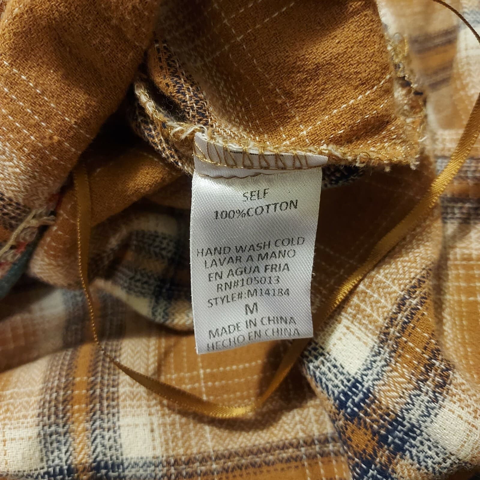 Andree by Unit Floral Embroidered Fringe Plaid Shirt Button Cotton Brown Sz.M - Thumbnail 10