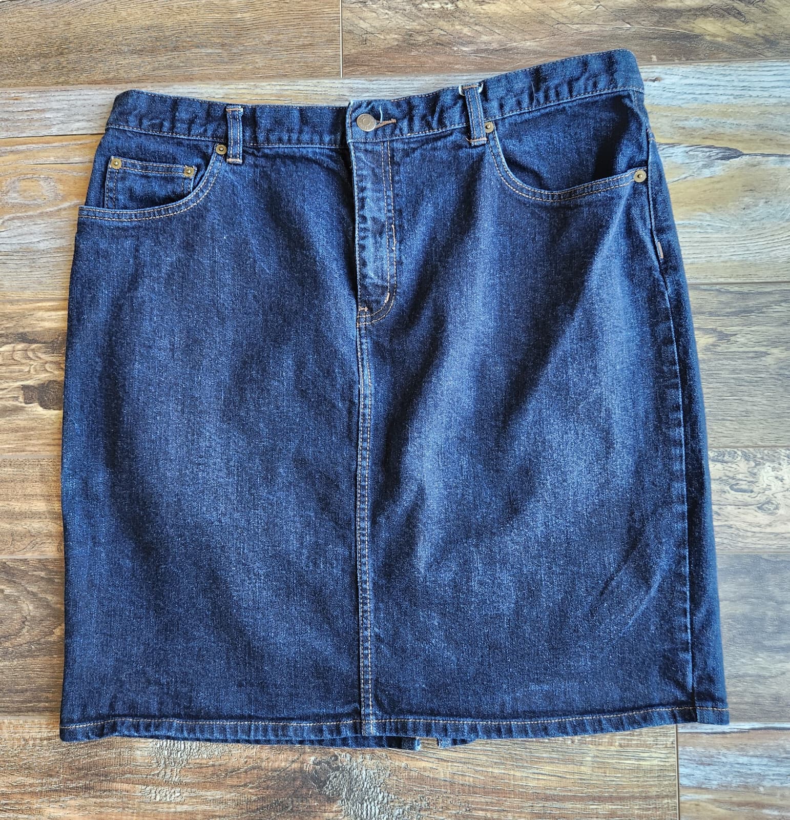 Vintage Lauren Jeans Co. Ralph Lauren Denim Pencil Skirt Front-Zip Stretch Sz.16 - Thumbnail 4