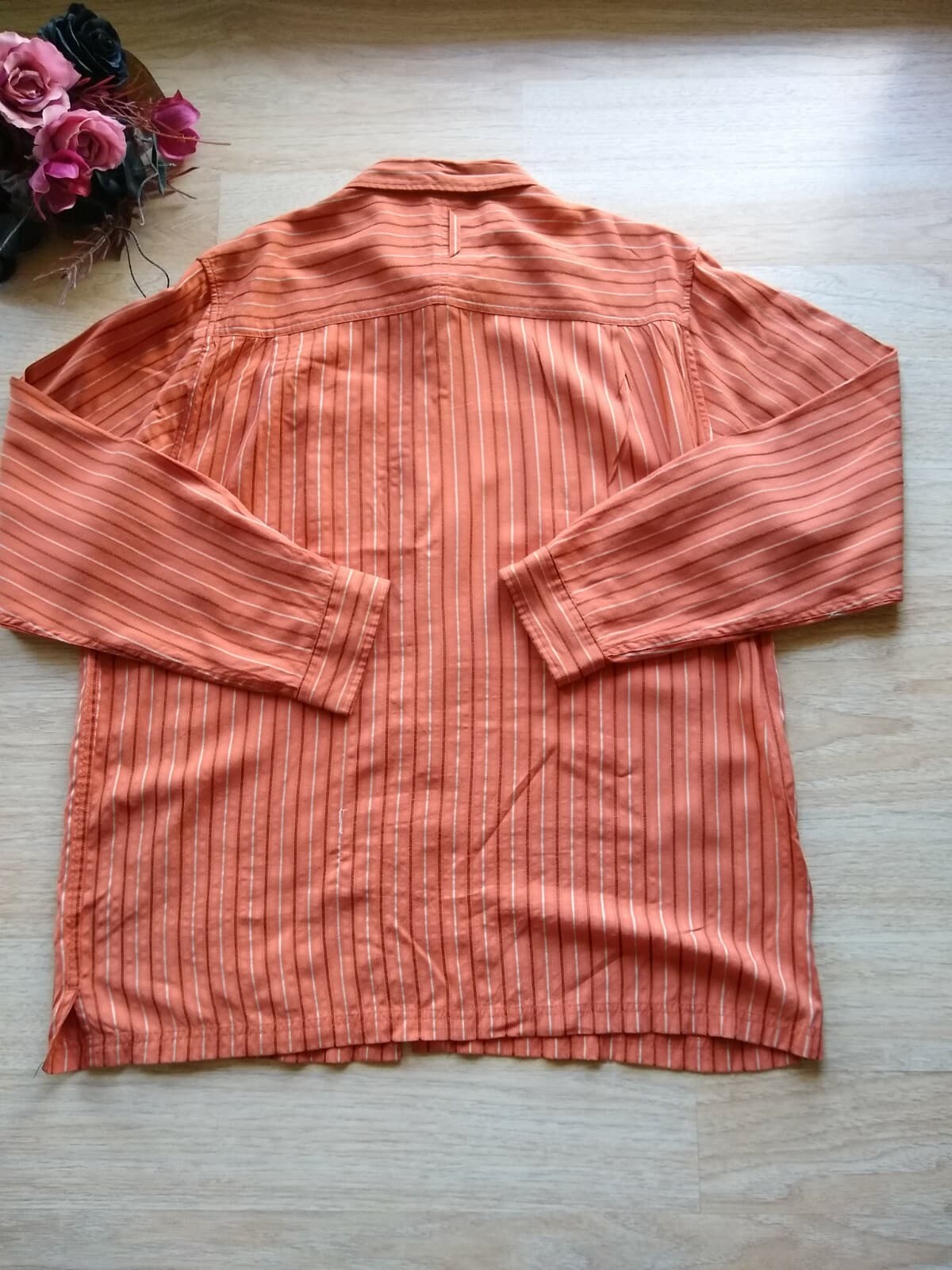 The North Face Modal Shirt Button-down Long Sleeve Zip-Pocket Orange Strip Sz.XL - Thumbnail 9