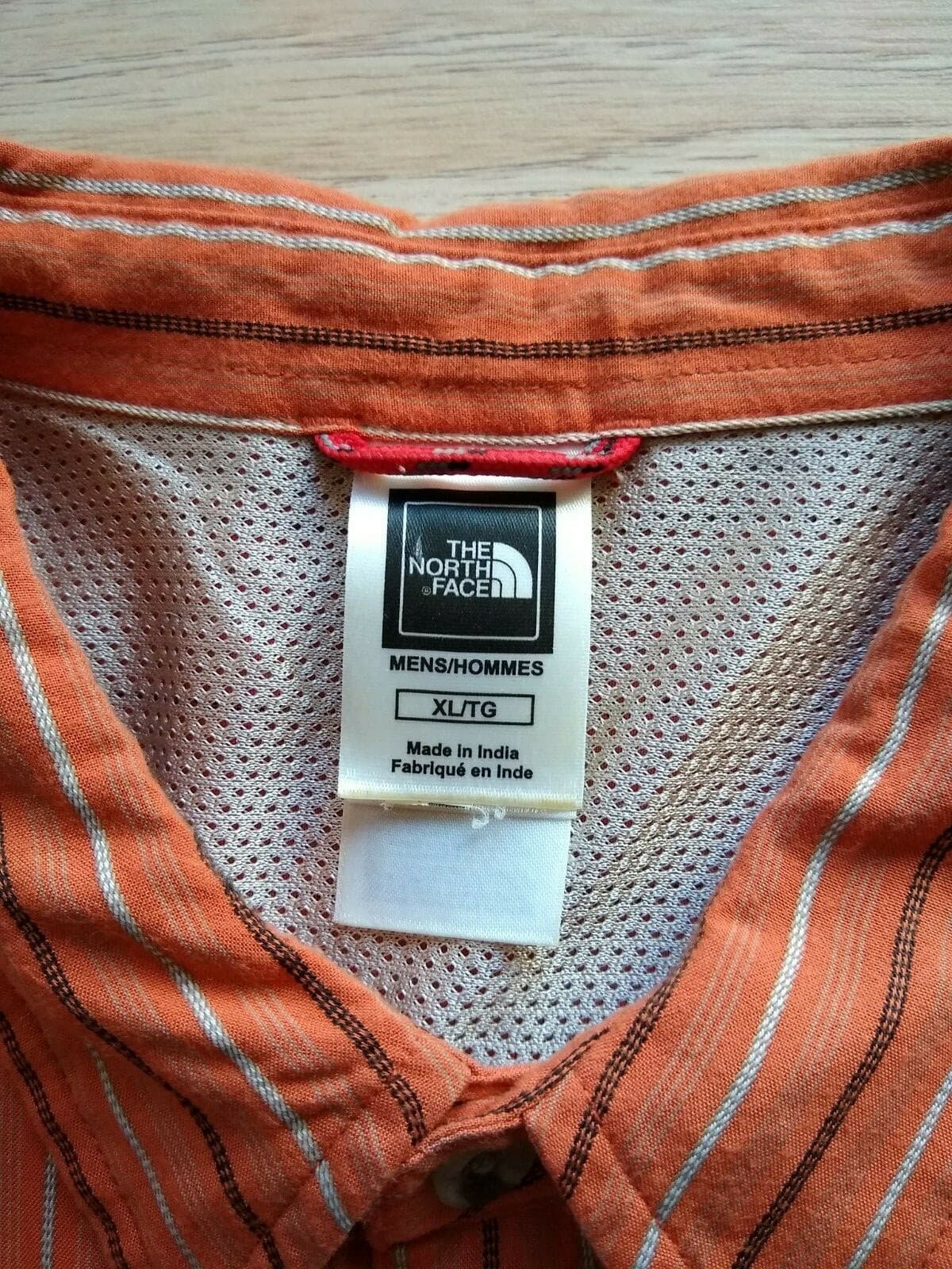 The North Face Modal Shirt Button-down Long Sleeve Zip-Pocket Orange Strip Sz.XL - Thumbnail 6