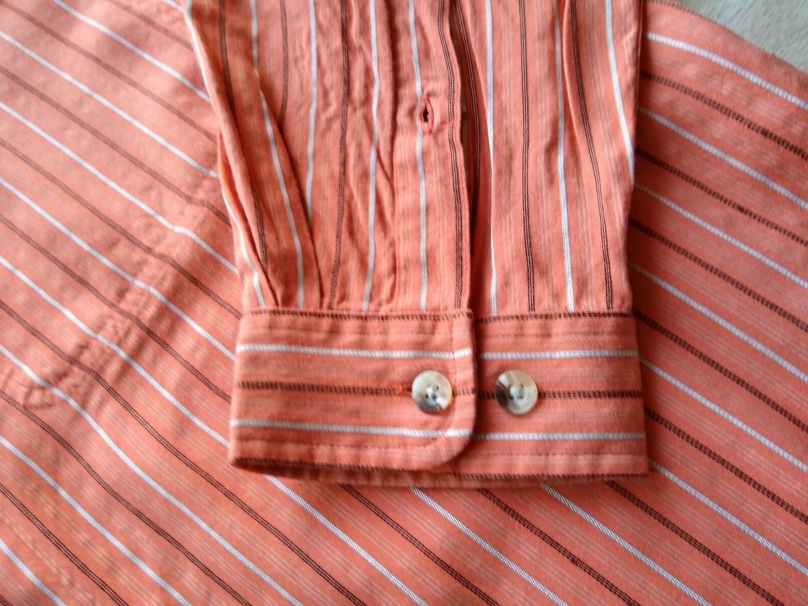 The North Face Modal Shirt Button-down Long Sleeve Zip-Pocket Orange Strip Sz.XL - Thumbnail 4