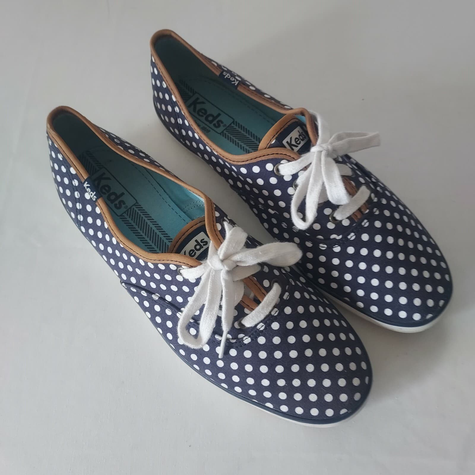 Keds Champion Polka Dot Canvas Fashion Sneakers Lace Navy Blue White Women US10 - Thumbnail 4