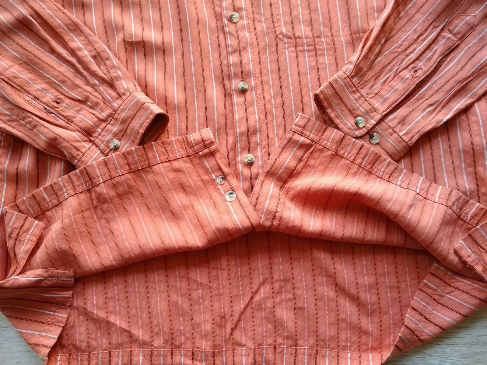 The North Face Modal Shirt Button-down Long Sleeve Zip-Pocket Orange Strip Sz.XL - Thumbnail 5