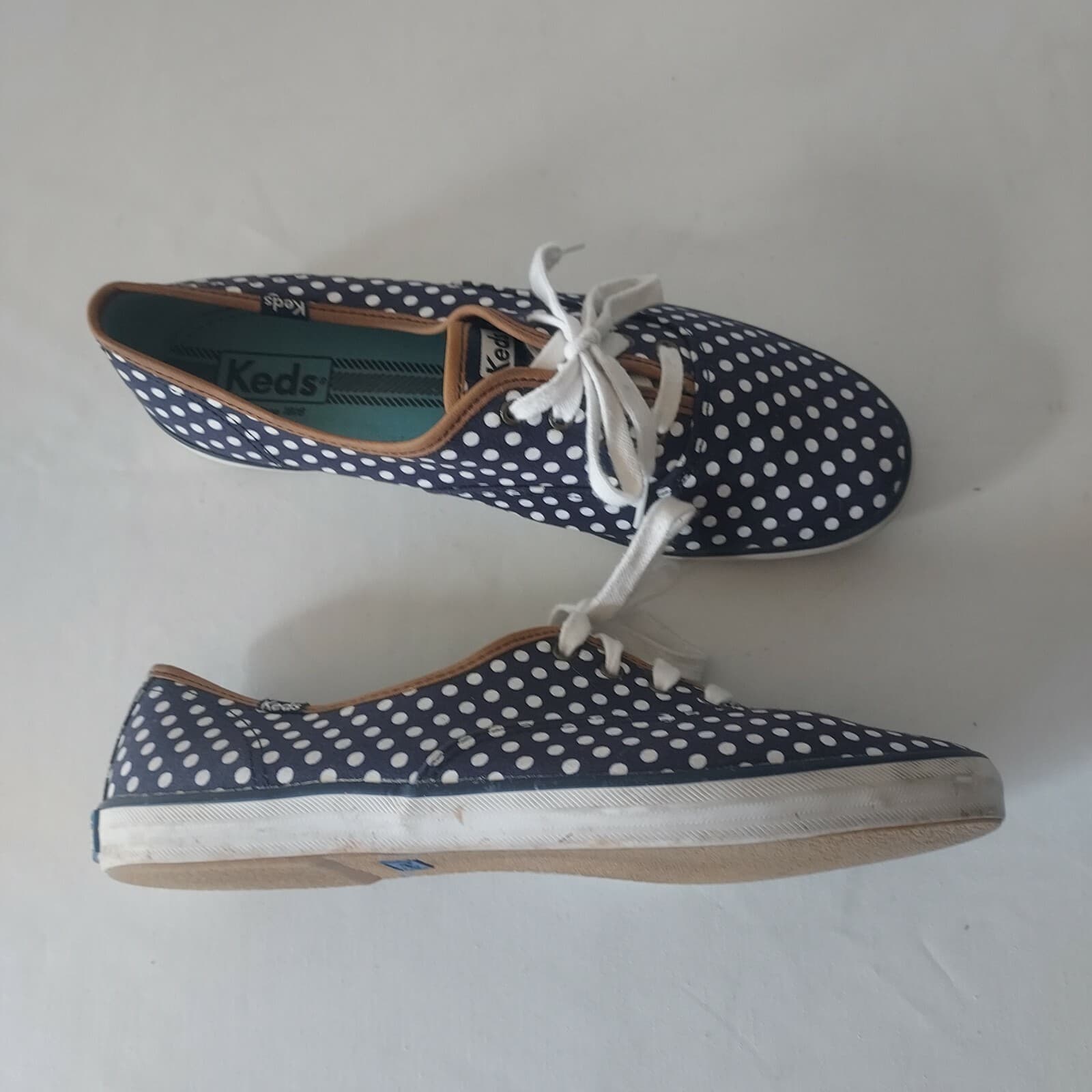 Keds Champion Polka Dot Canvas Fashion Sneakers Lace Navy Blue White Women US10 - Thumbnail 5