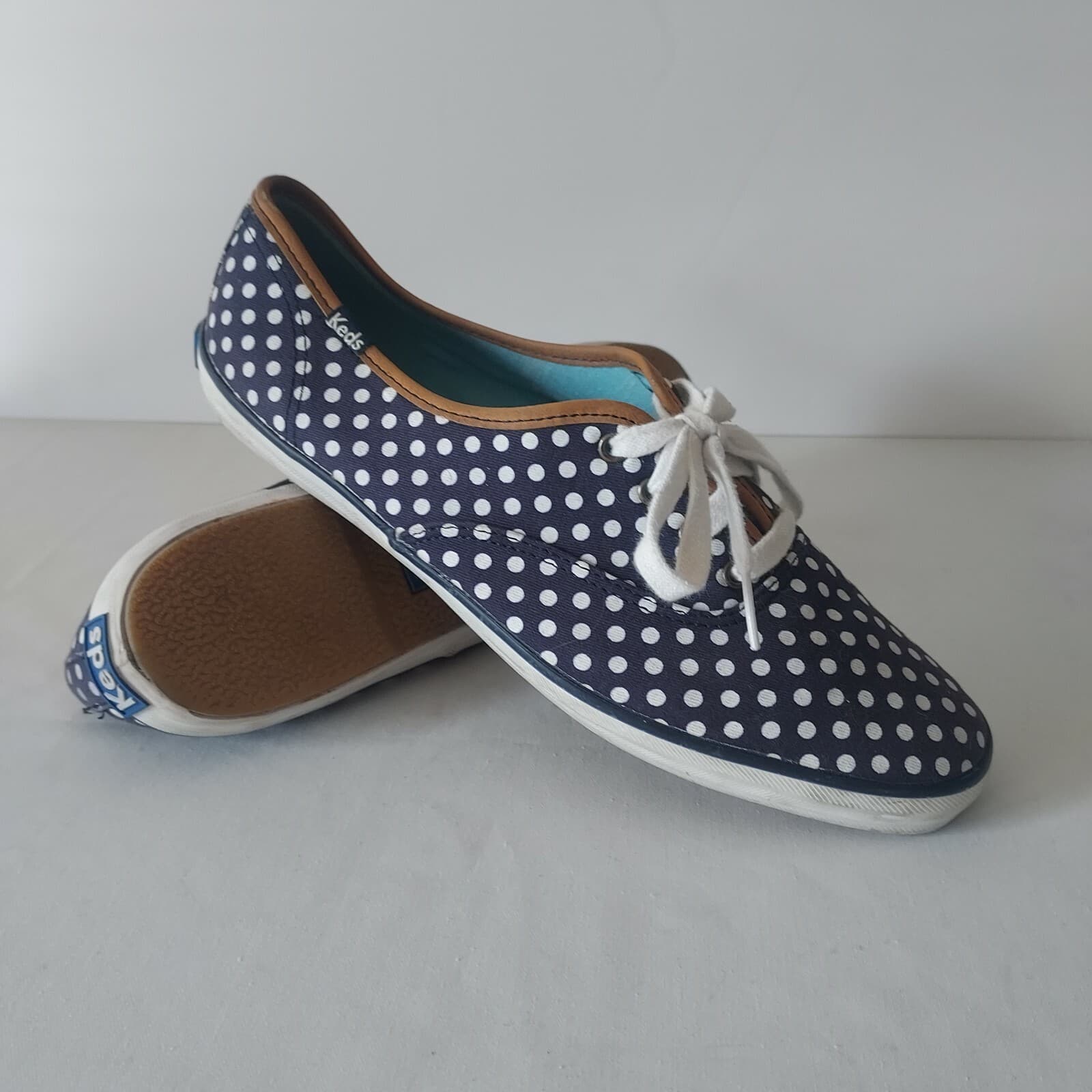 Keds Champion Polka Dot Canvas Fashion Sneakers Lace Navy Blue White Women US10 - Thumbnail 2