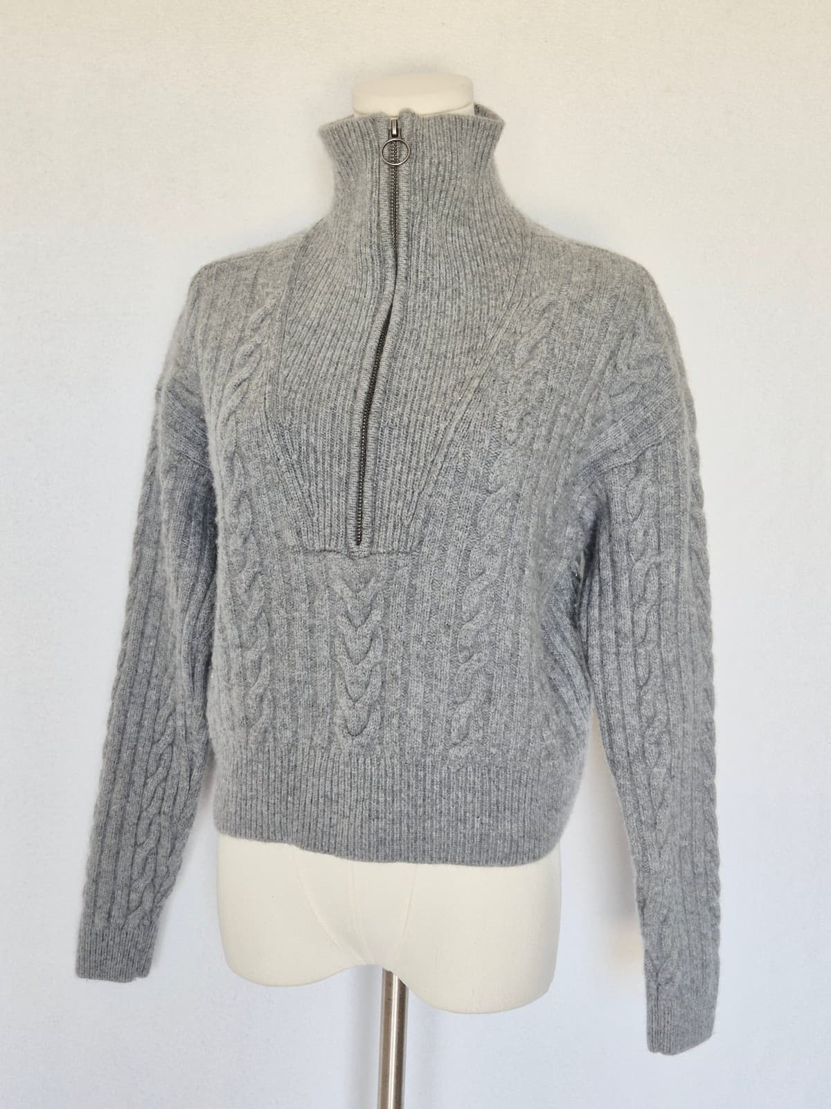 PAIGE Maylene Wool Blend Cable Knit Sweater 1/4 Zip Heather Grey Bust 40" (S/M) - Thumbnail 3