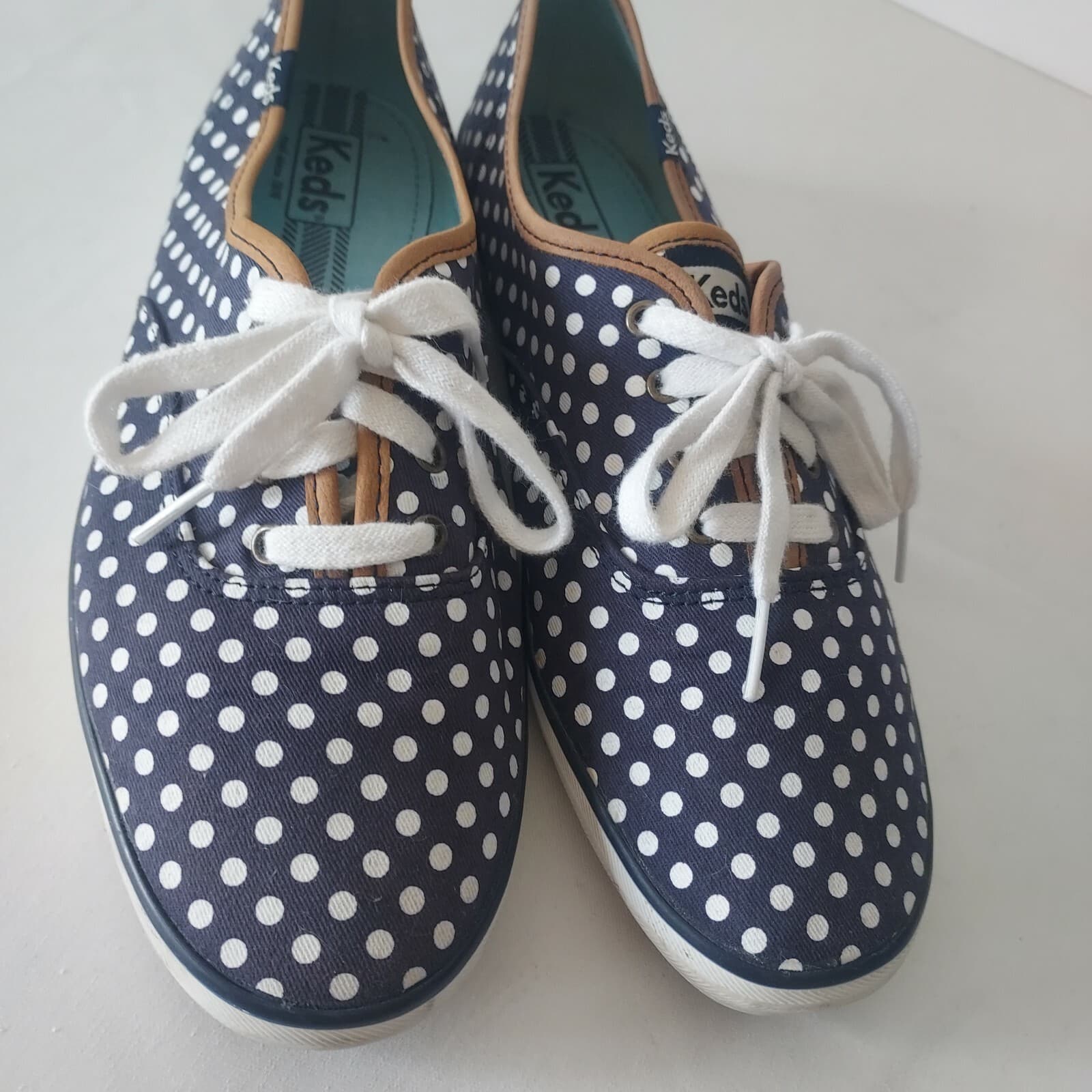Keds Champion Polka Dot Canvas Fashion Sneakers Lace Navy Blue White Women US10 - Thumbnail 11