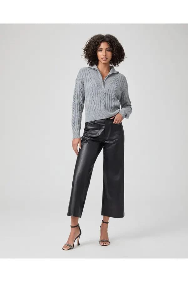PAIGE Maylene Wool Blend Cable Knit Sweater 1/4 Zip Heather Grey Bust 40" (S/M) - Thumbnail 4