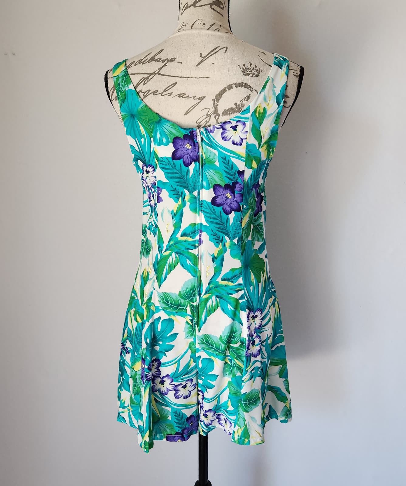 Paradise Bay Hawaiian Tropical Floral Romper Sleeveless Zip Rayon Green Sz.M USA - Thumbnail 4